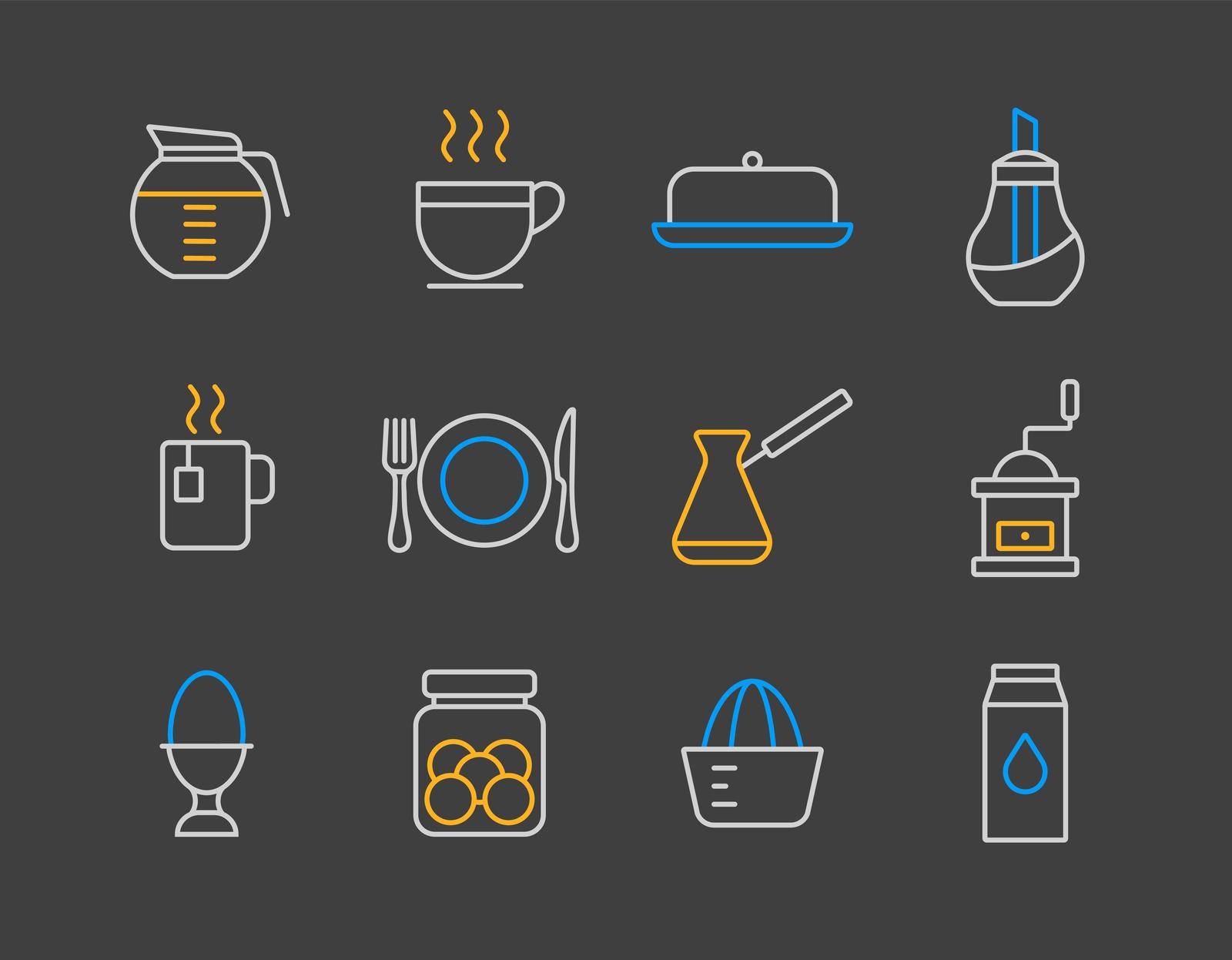 Breakfast and kitchen vector icon set by nosik