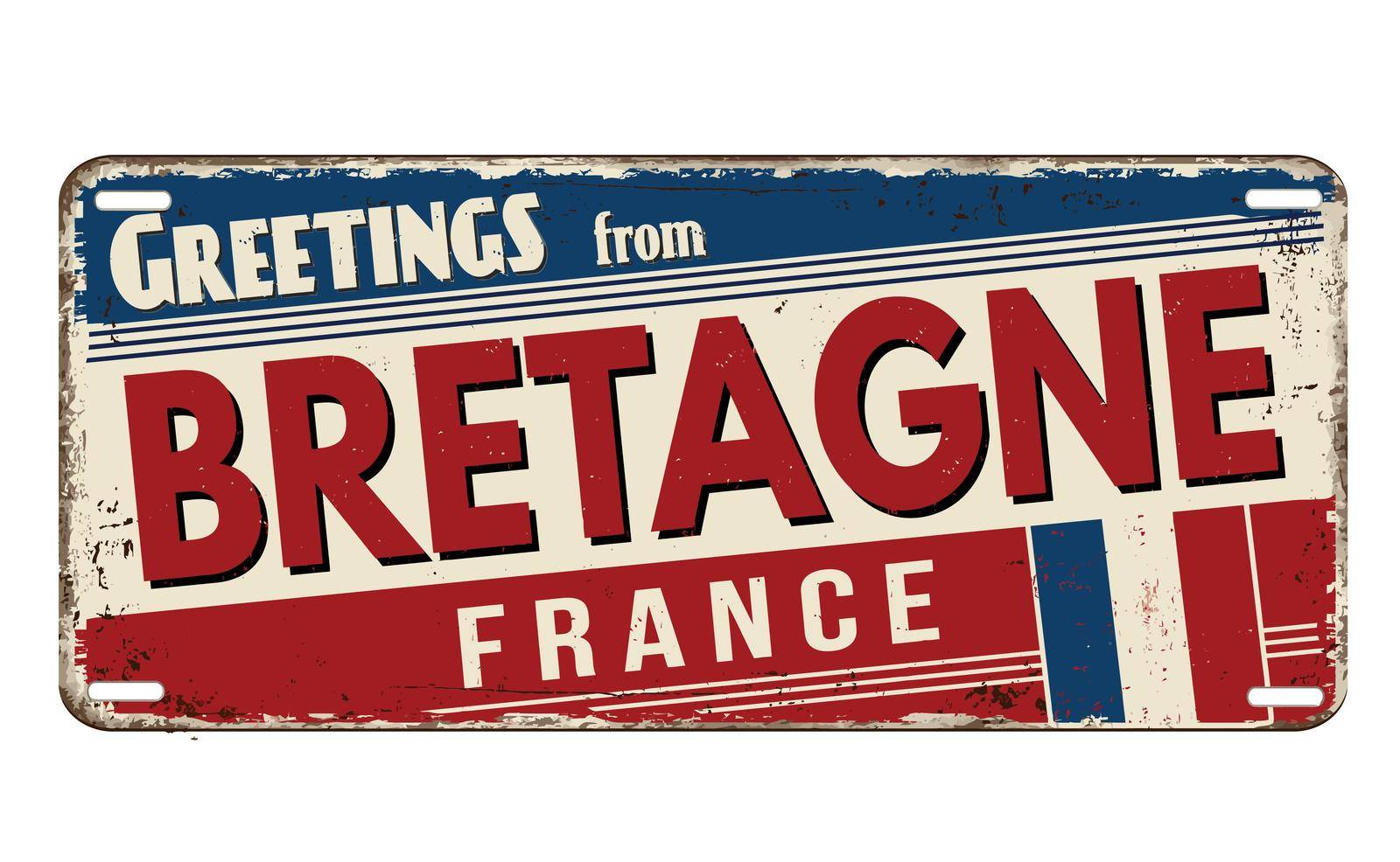 Greetings from Bretagne vintage rusty metal plate  by roxanabalint