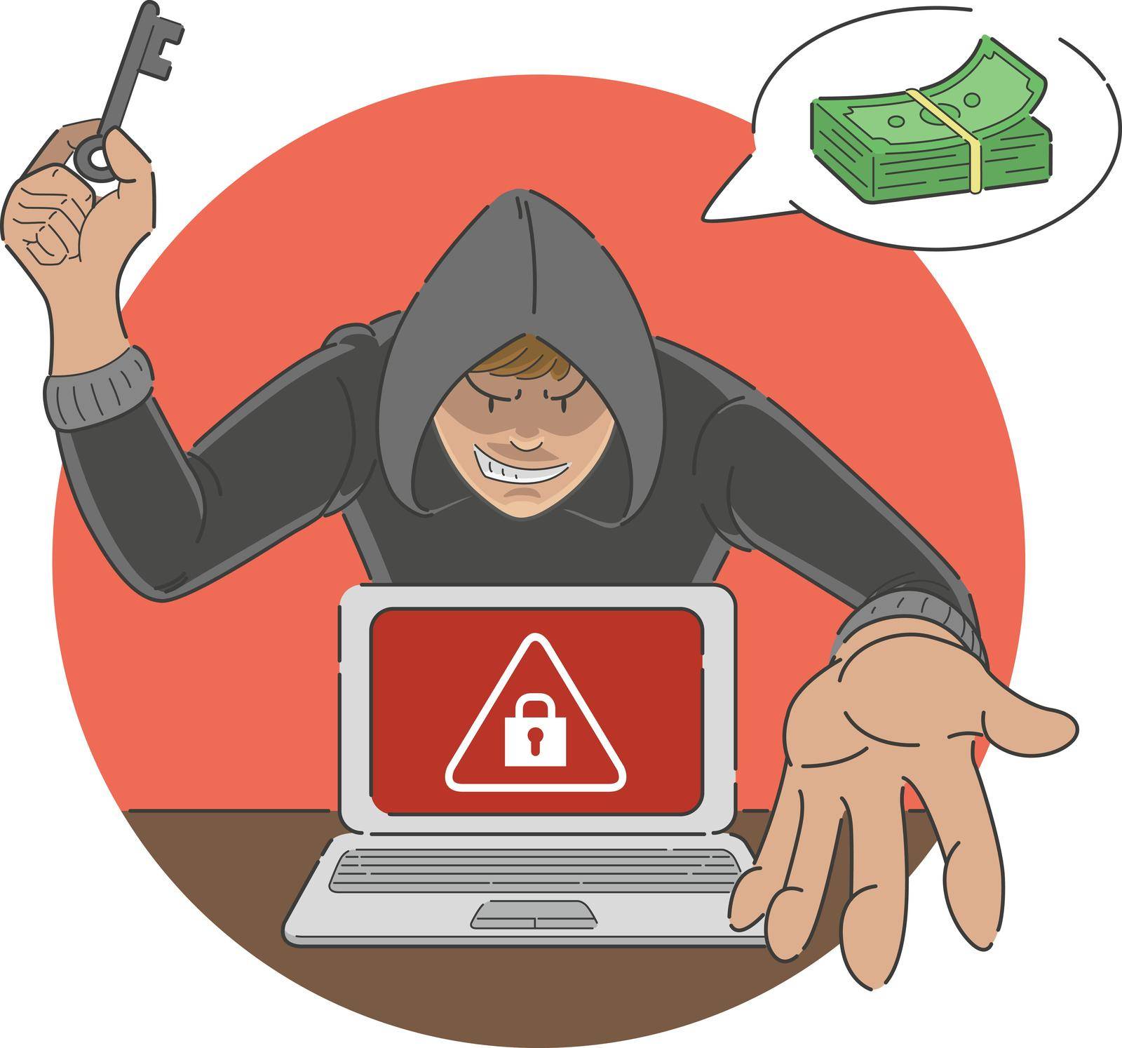 Ransomware Attack Scam Malware on Laptop Computer Cartoon Illustration by BluezAce