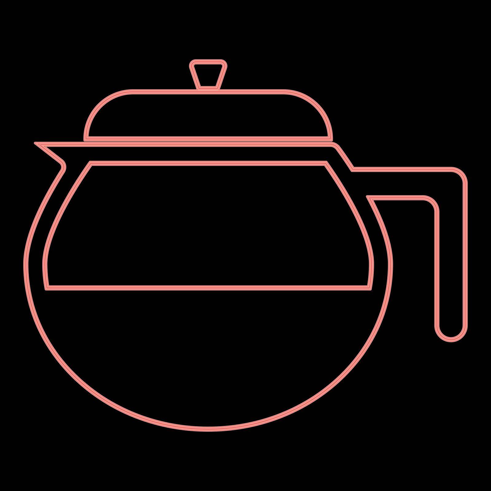 Neon teapot it is the red color vector illustration flat style light image