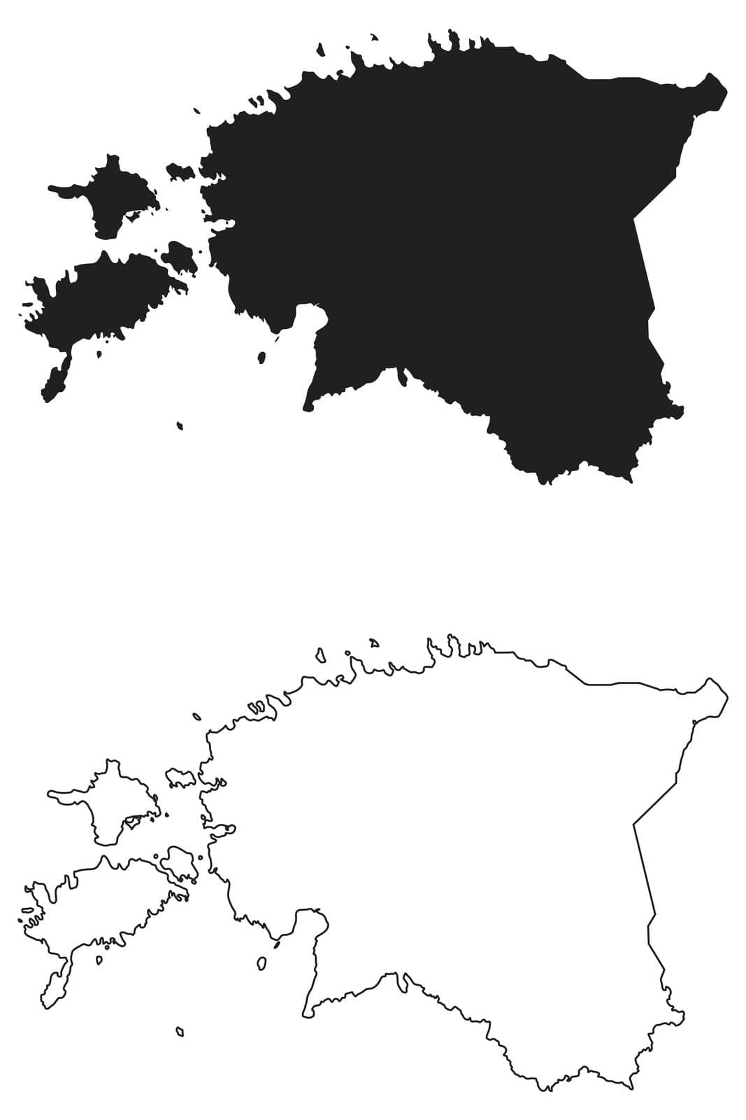 Estonia Country Map. Black silhouette and outline isolated on white background. EPS Vector by xileodesigns