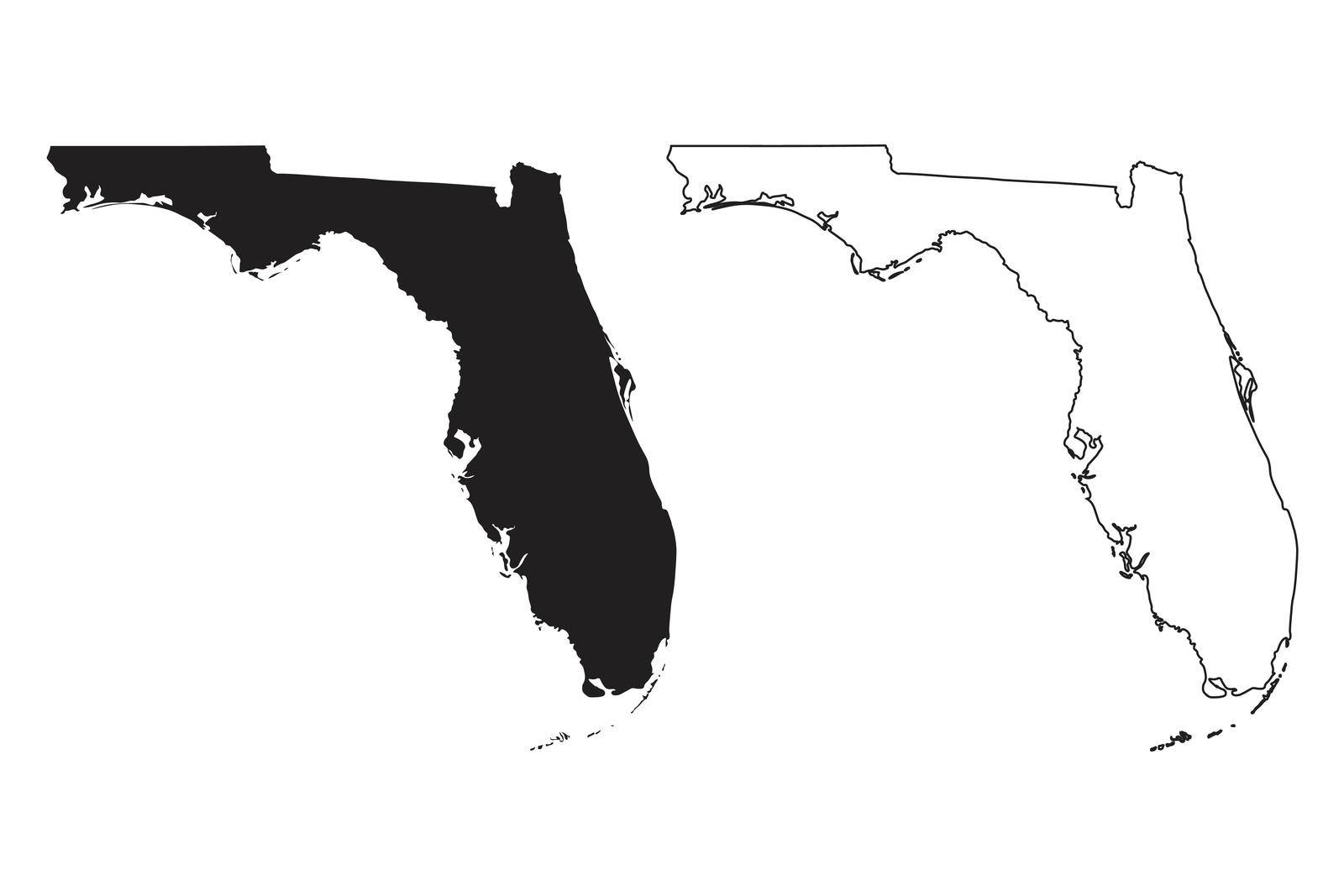 Florida FL state Maps USA. Black silhouette and outline isolated on a white background. EPS Vector by xileodesigns