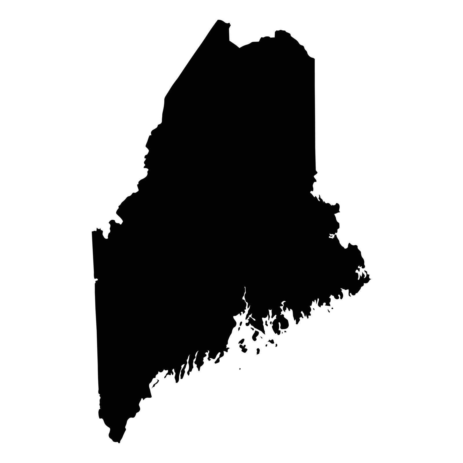Maine ME state Maps. Black silhouette solid map isolated on a white background. EPS Vector