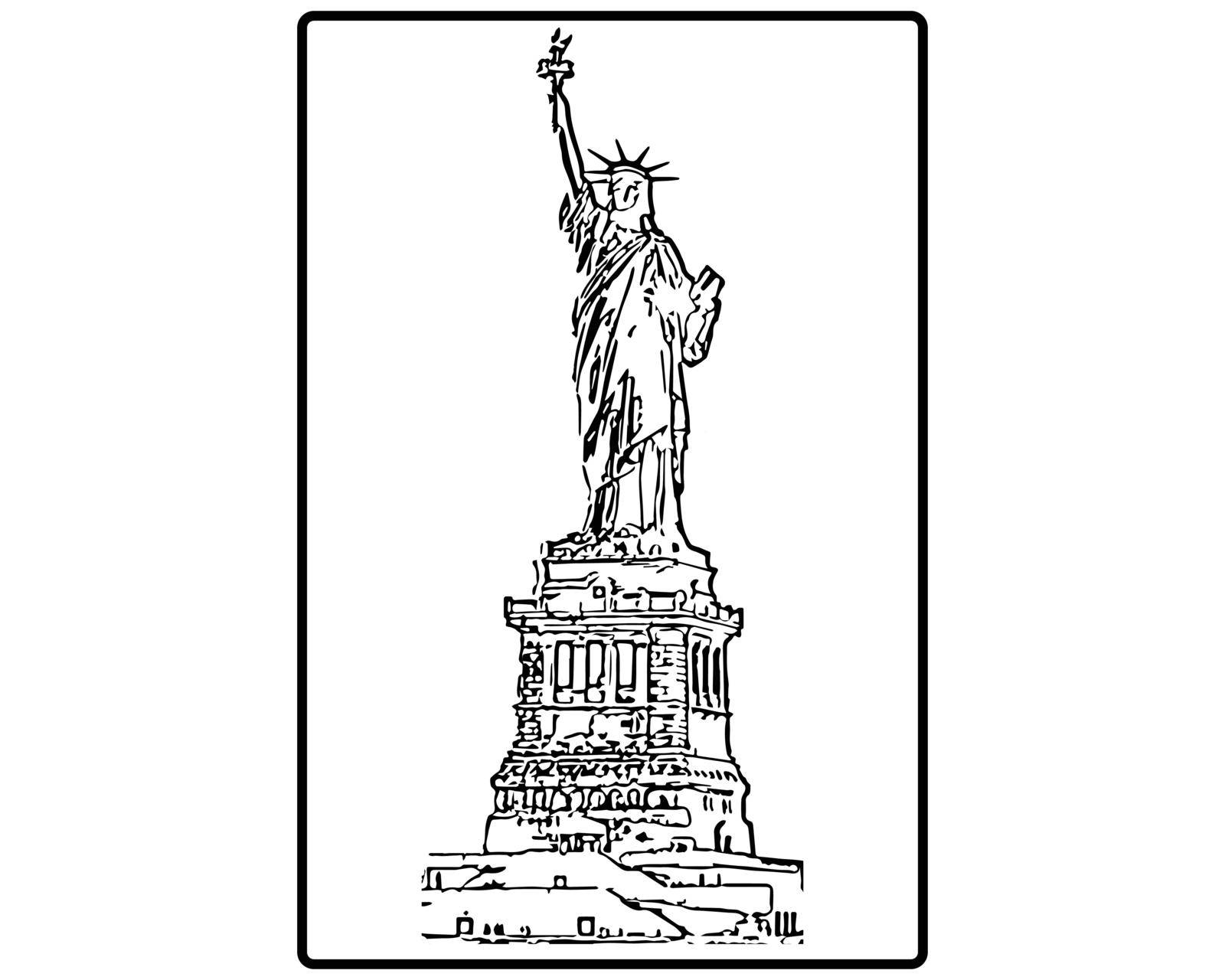Statue of the Liberty Sketch. Black and White Sketch of the Statue of Liberty New York City Harbour USA Vector File