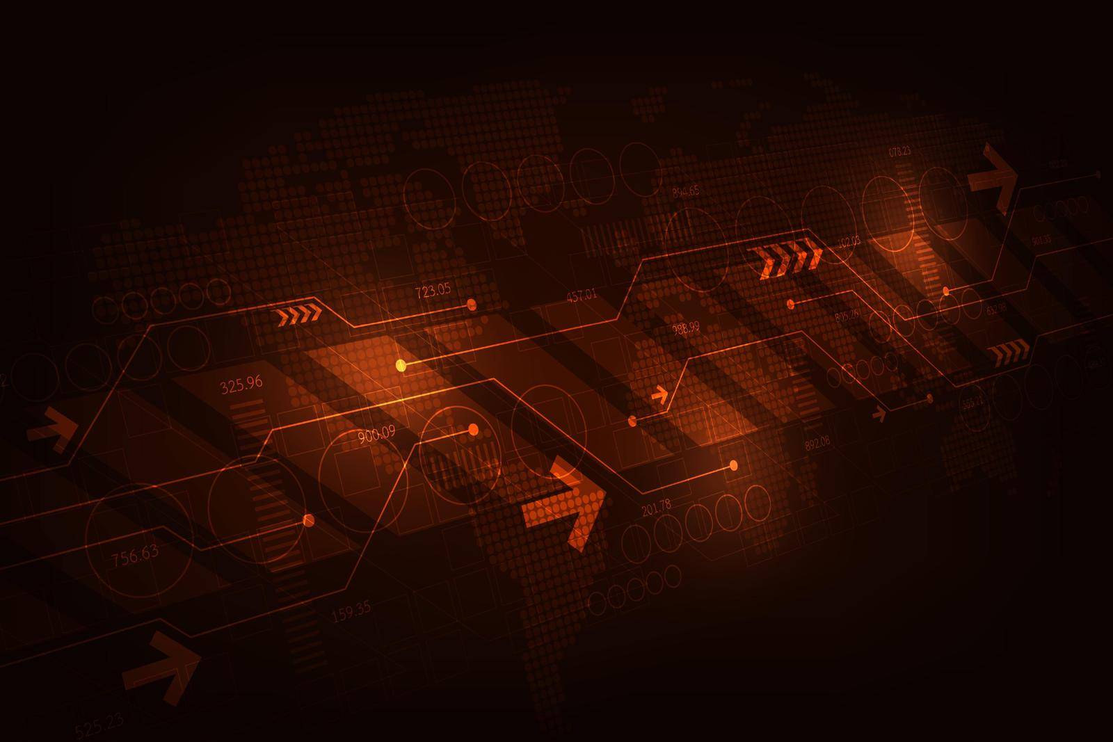 Digital transfer operation system on a dark orange background.