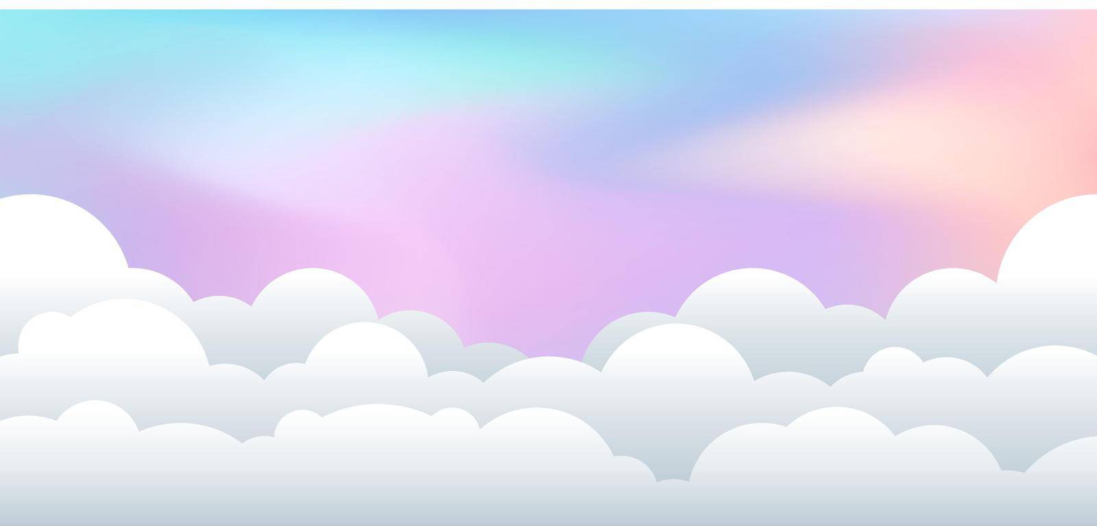 Landscape with cloudy paper cut Illustration style pastel background by rarinlada