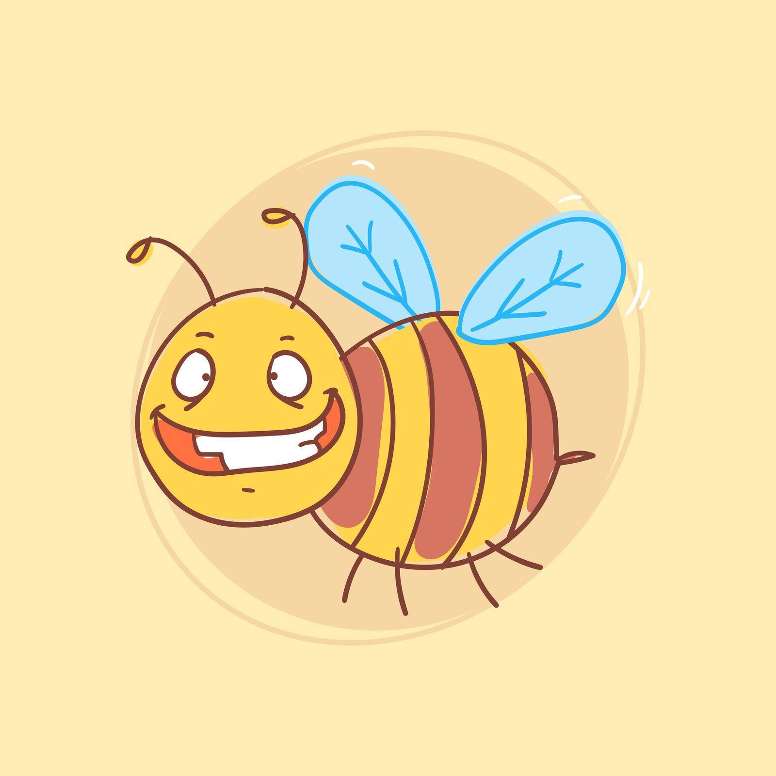 Bee cheerful and smiles. Funny character. Vector Illustration