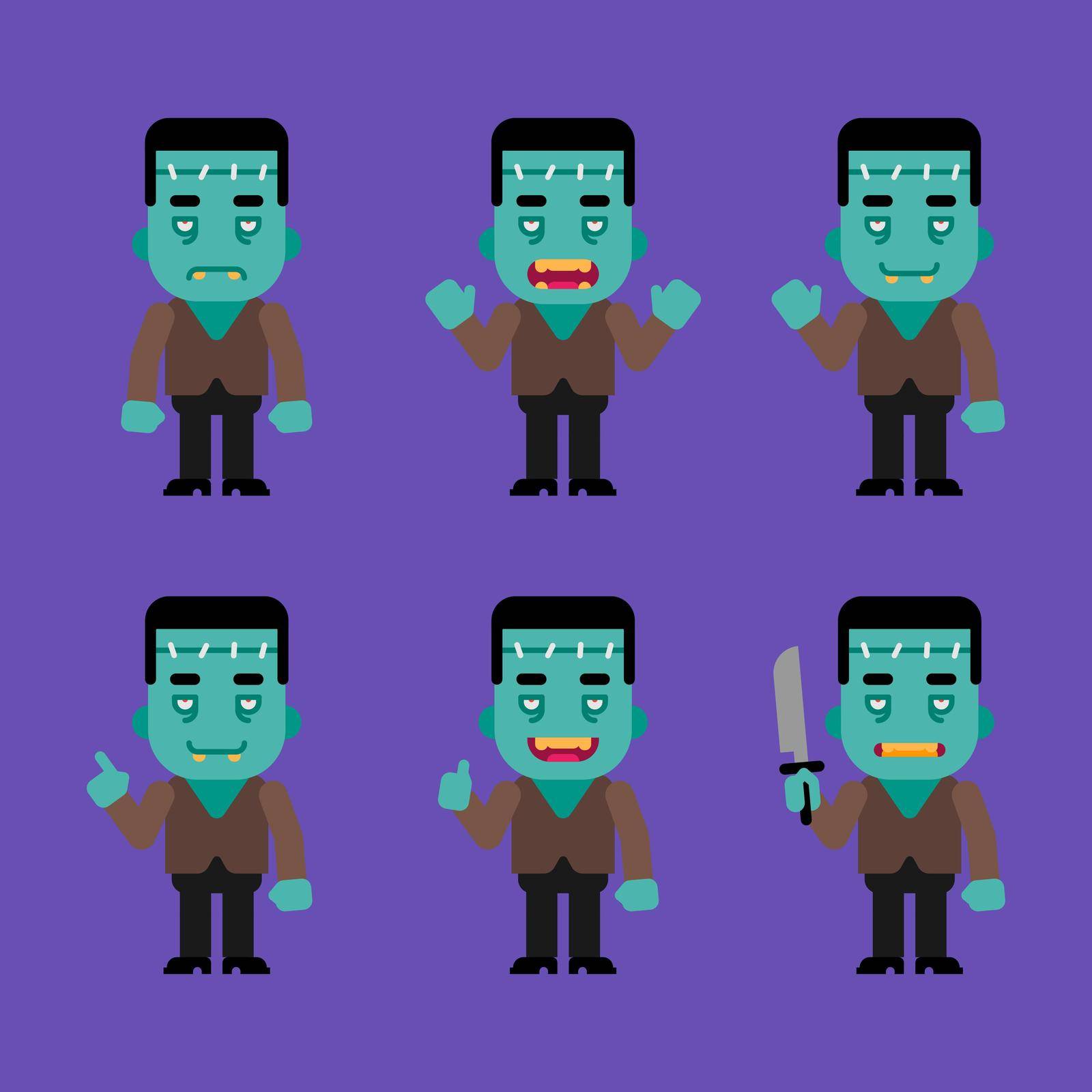 Monster character in various poses. Halloween character. Vector Illustration.