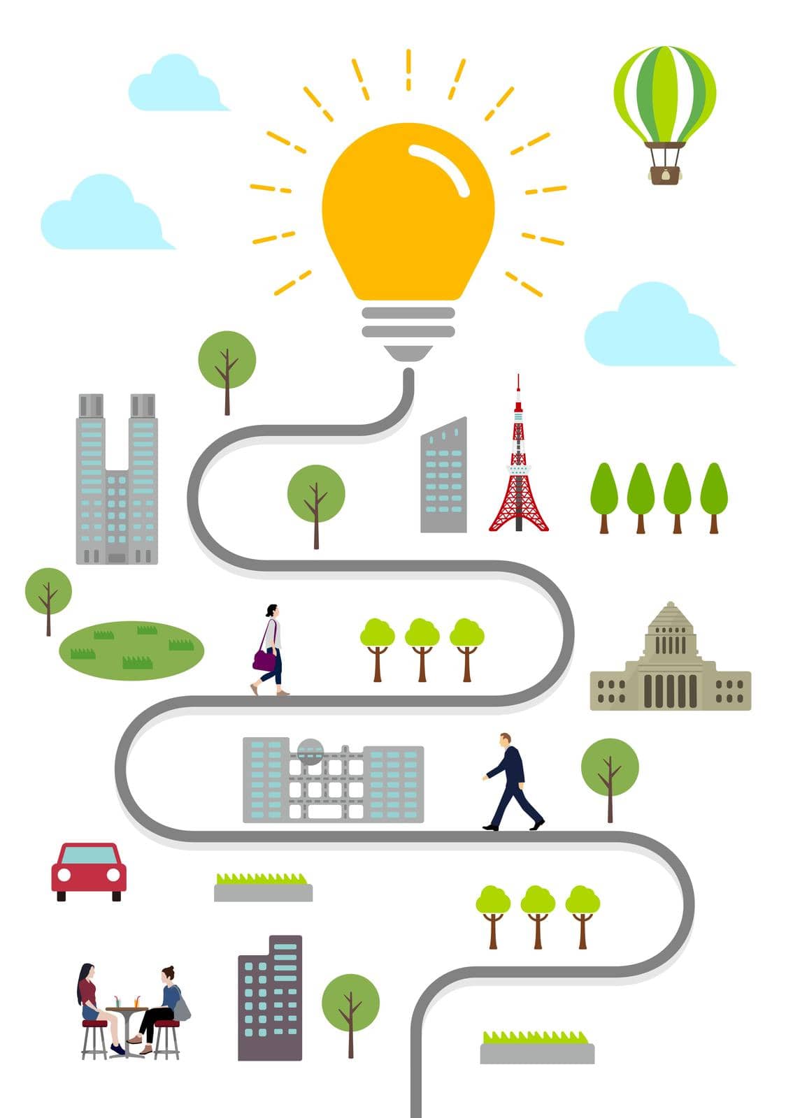 Light bulbs and everyday scenery Vertical banner illustration ( Idea / Inspiration Metaphor )