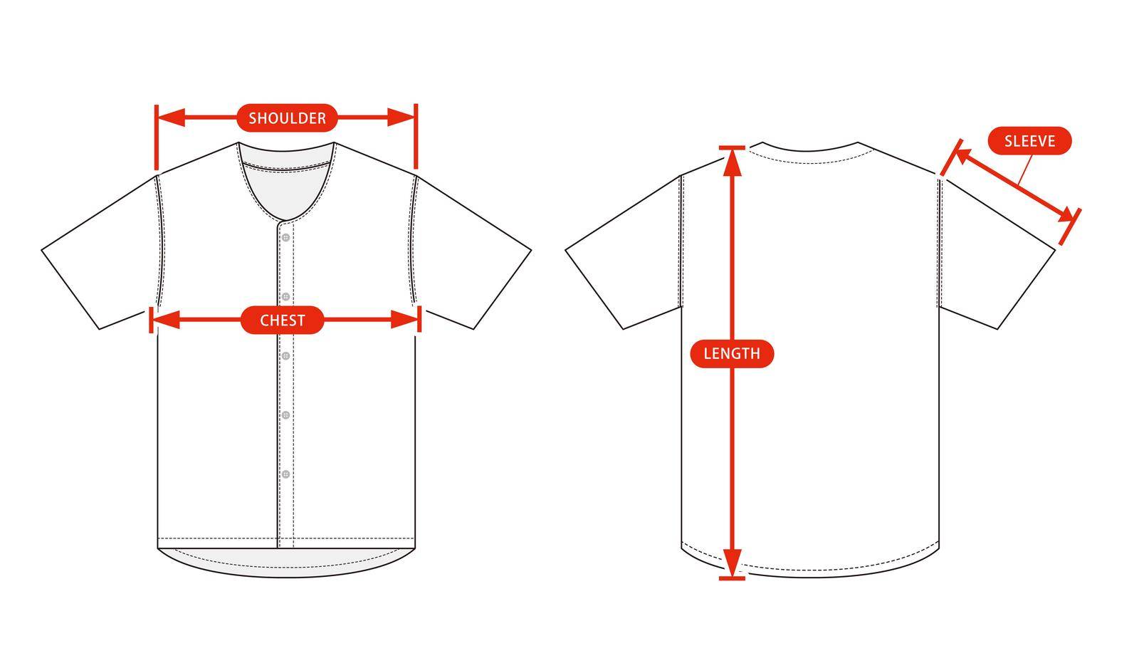 Clothing size chart vector illustration ( Baseball shirt )