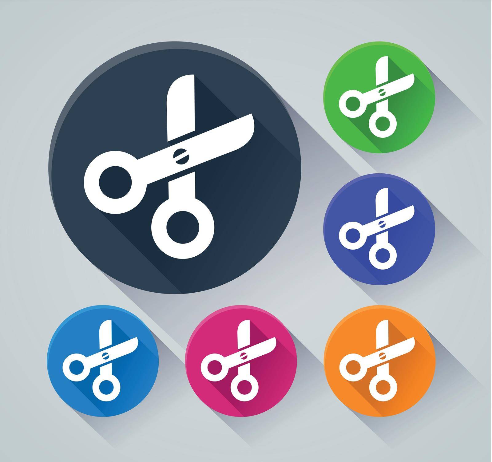 Illustration of scissors circle icons with shadow