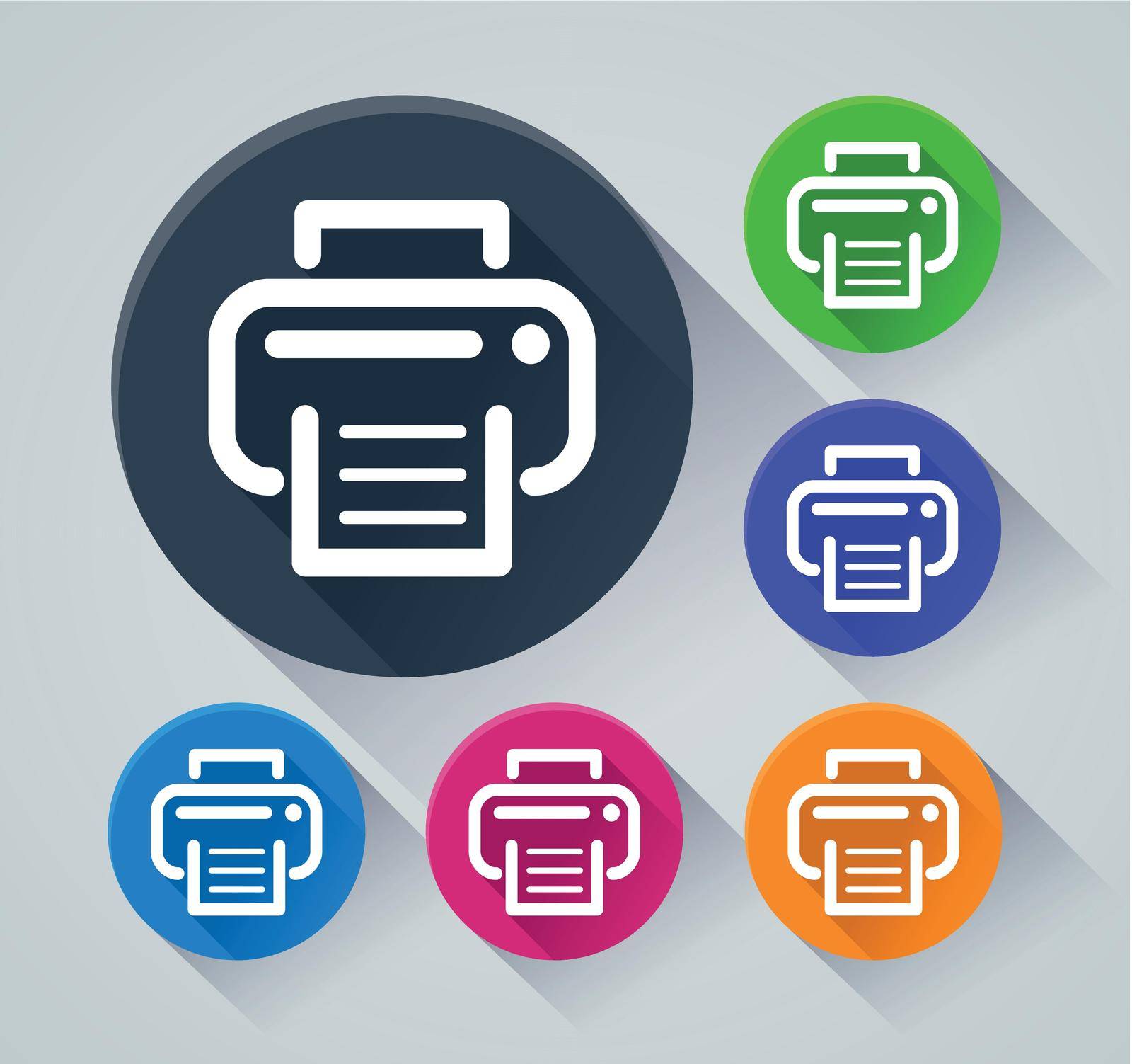 Illustration of printer circle icons with shadow