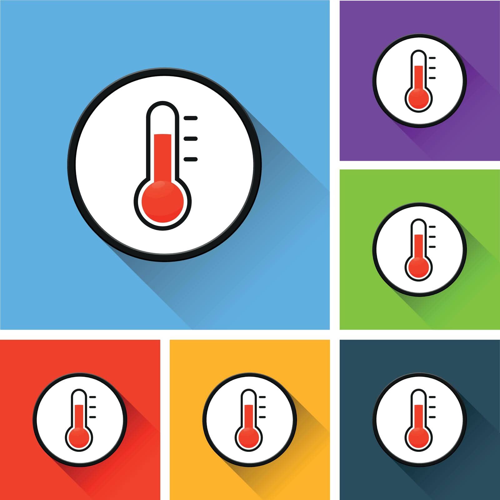 Illustration of thermometer icons with long shadow