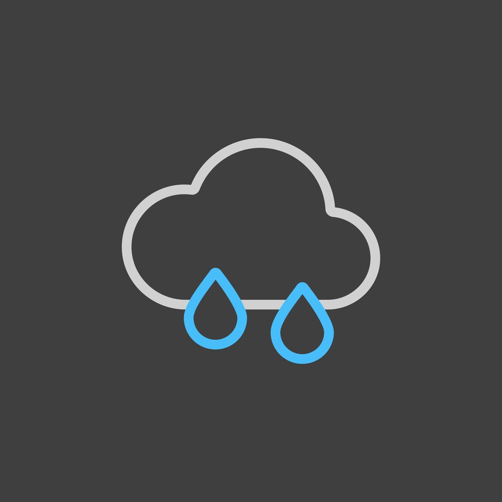 Raincloud with raindrops vector icon on dark background. Meteorology sign. Graph symbol for travel, tourism and weather web site and apps design, UI