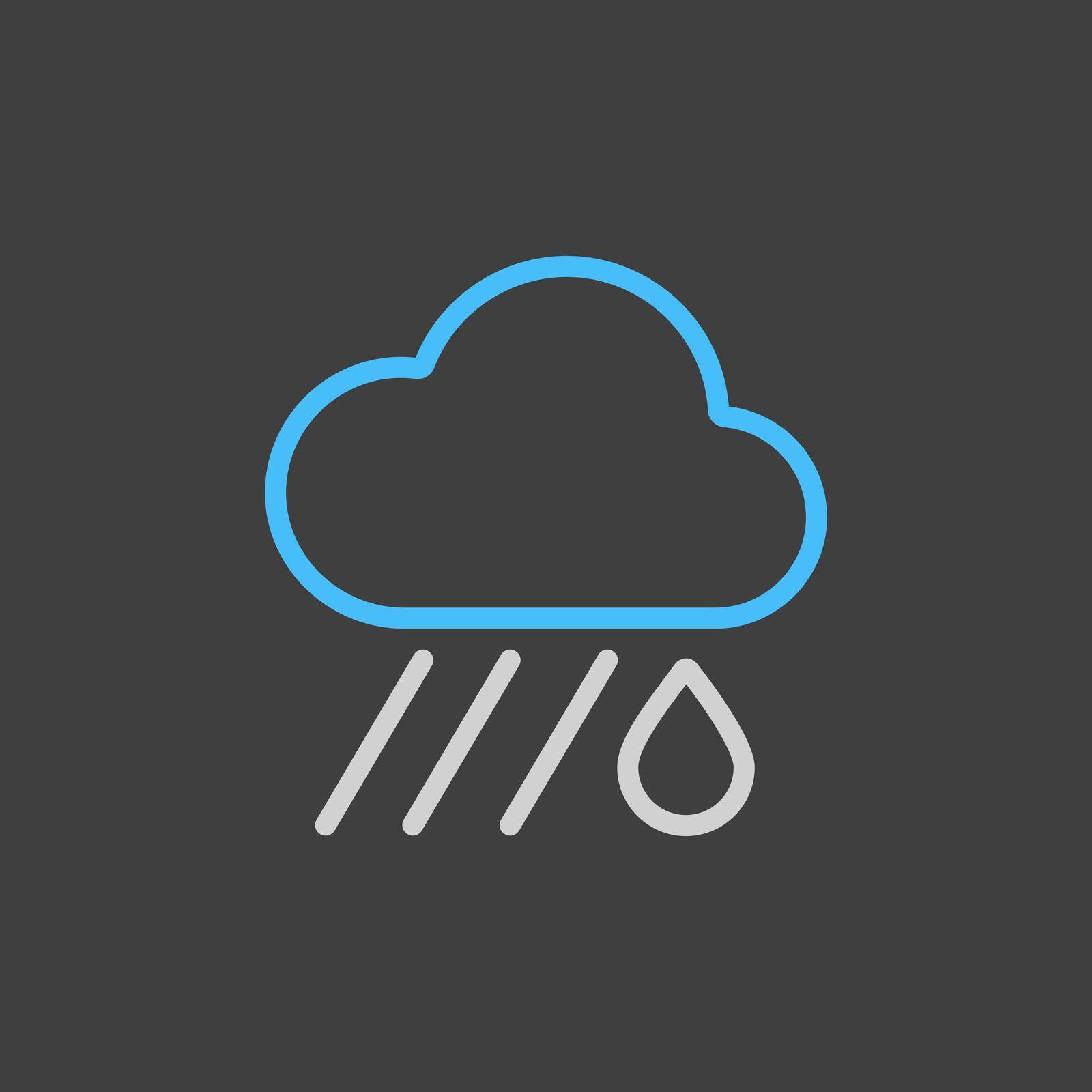 Raincloud with raindrop vector icon on dark background. Meteorology sign. Graph symbol for travel, tourism and weather web site and apps design, UI