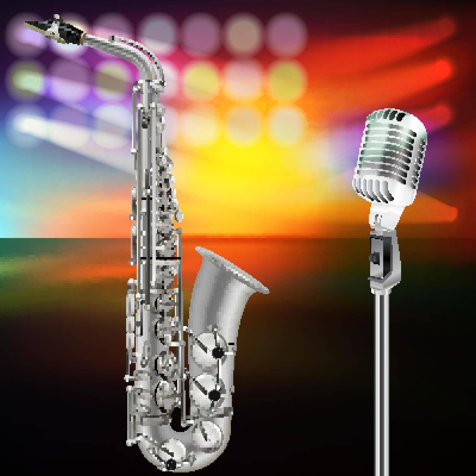 abstract background with saxophone and microphone on music stage