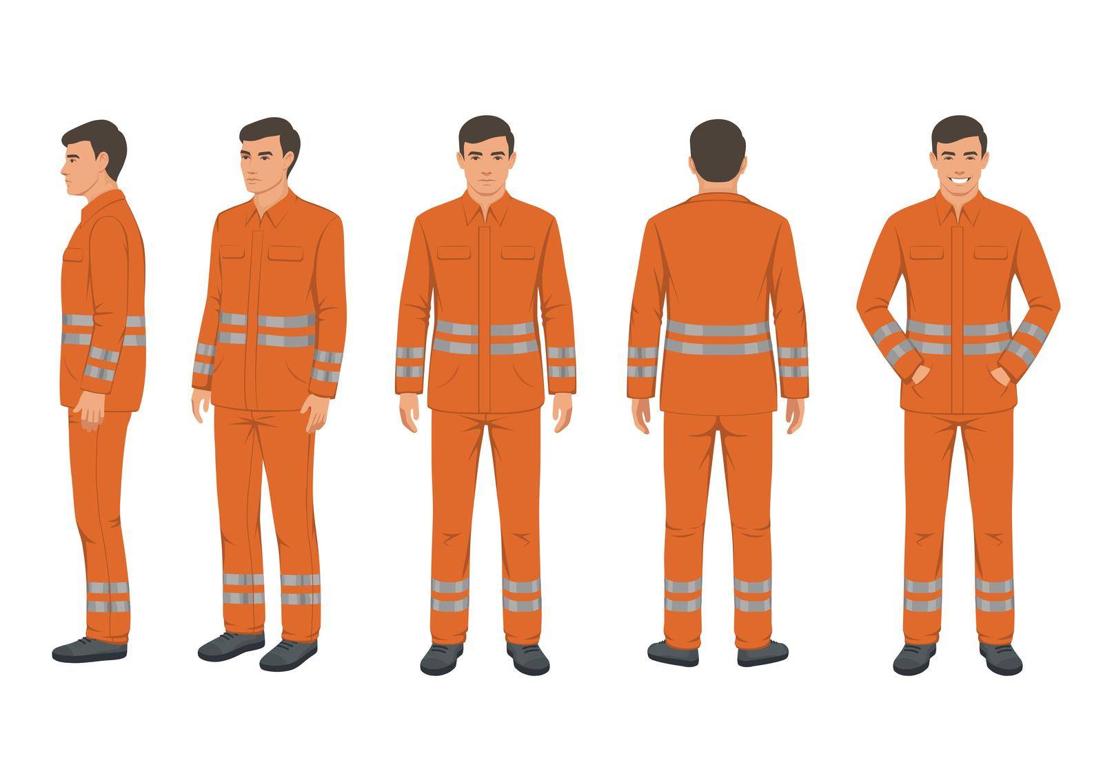 vector illustration of man in a protective suit, worker wear on white background. safety uniform