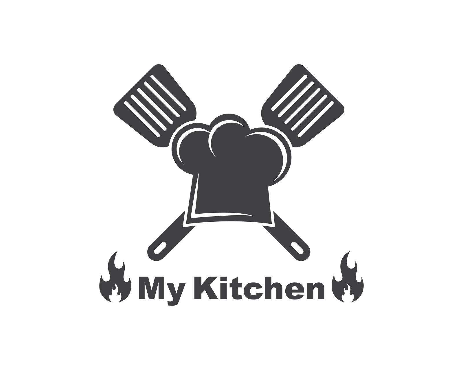 spatula and chef cap  logo icon of cooking and kithen vector illustration 