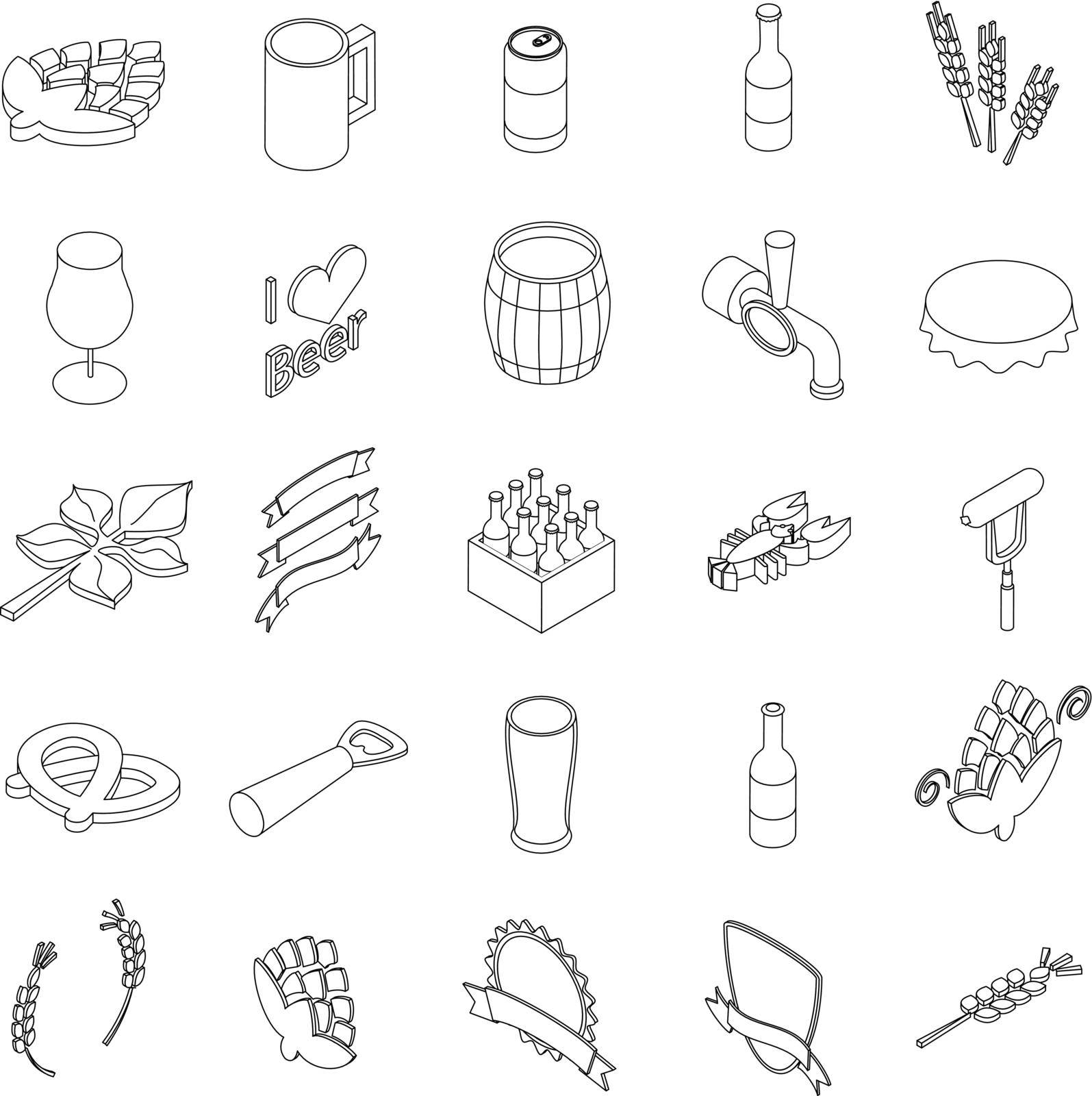 Beer set icons in isometric 3d style isolated on white background