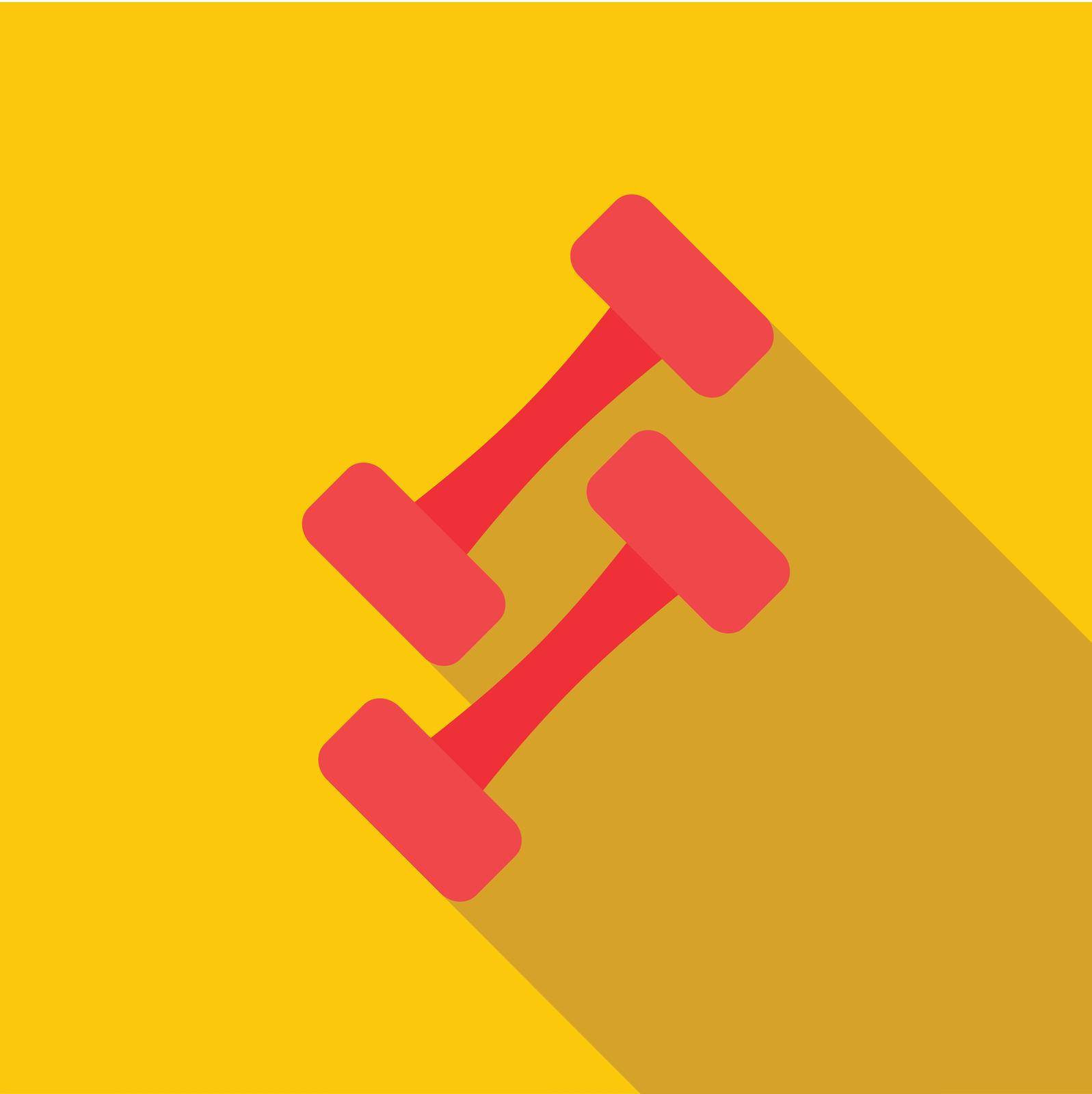 Pair of dumbbells icon in flat style on a yellow background