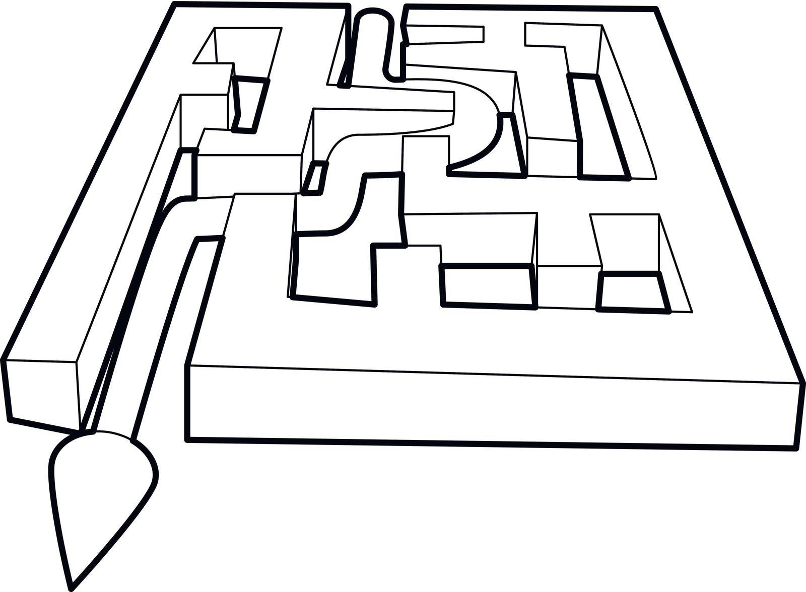 Path with arrow across labyrinth icon in outline style on a white background