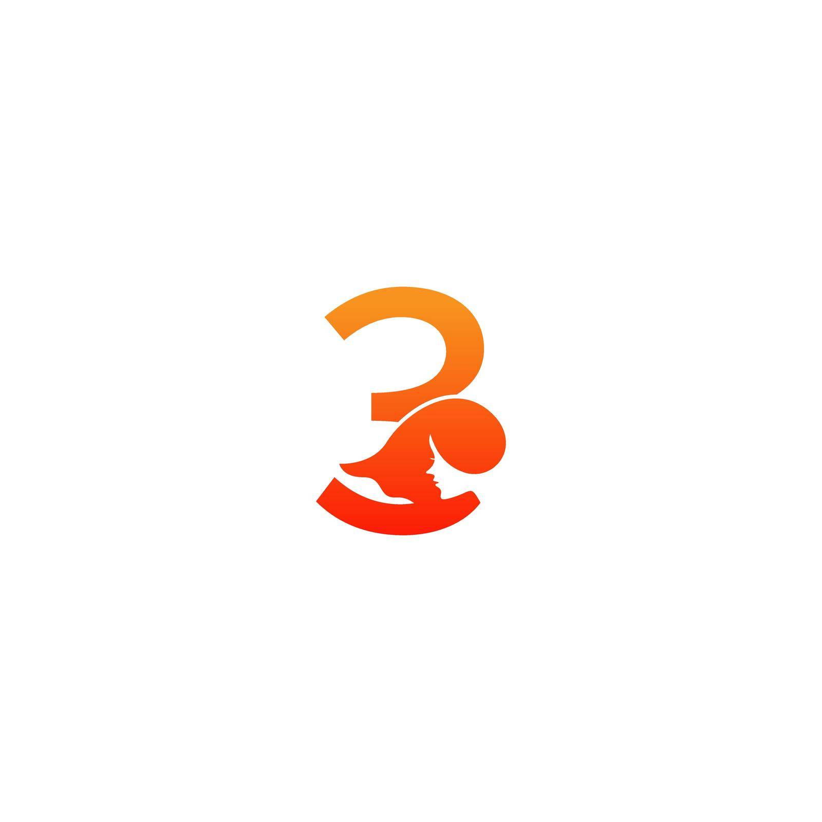 Number 3 with woman face logo icon design vector by bellaxbudhong3
