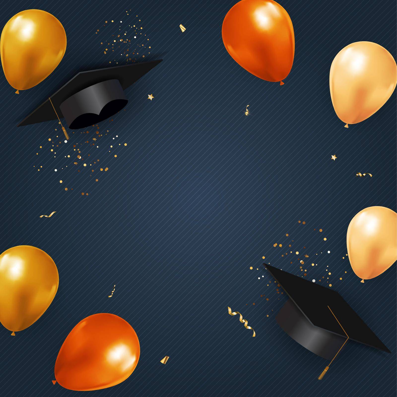 Graduation class of 2021 with graduation cap hat and confetti. Vector Illustration