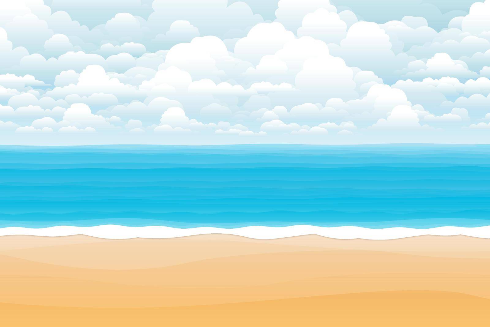 Tropical seascape,Illustration Summer beach on cloudy days.