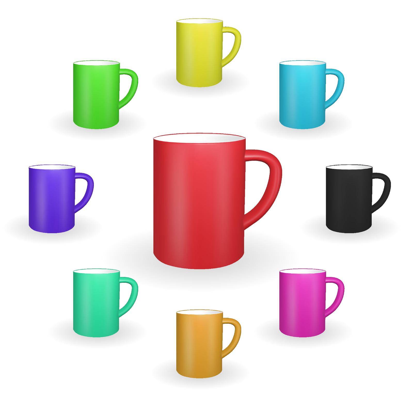 Realistic red mug on a white background. 3D rendering. Vector Illustration by yganko