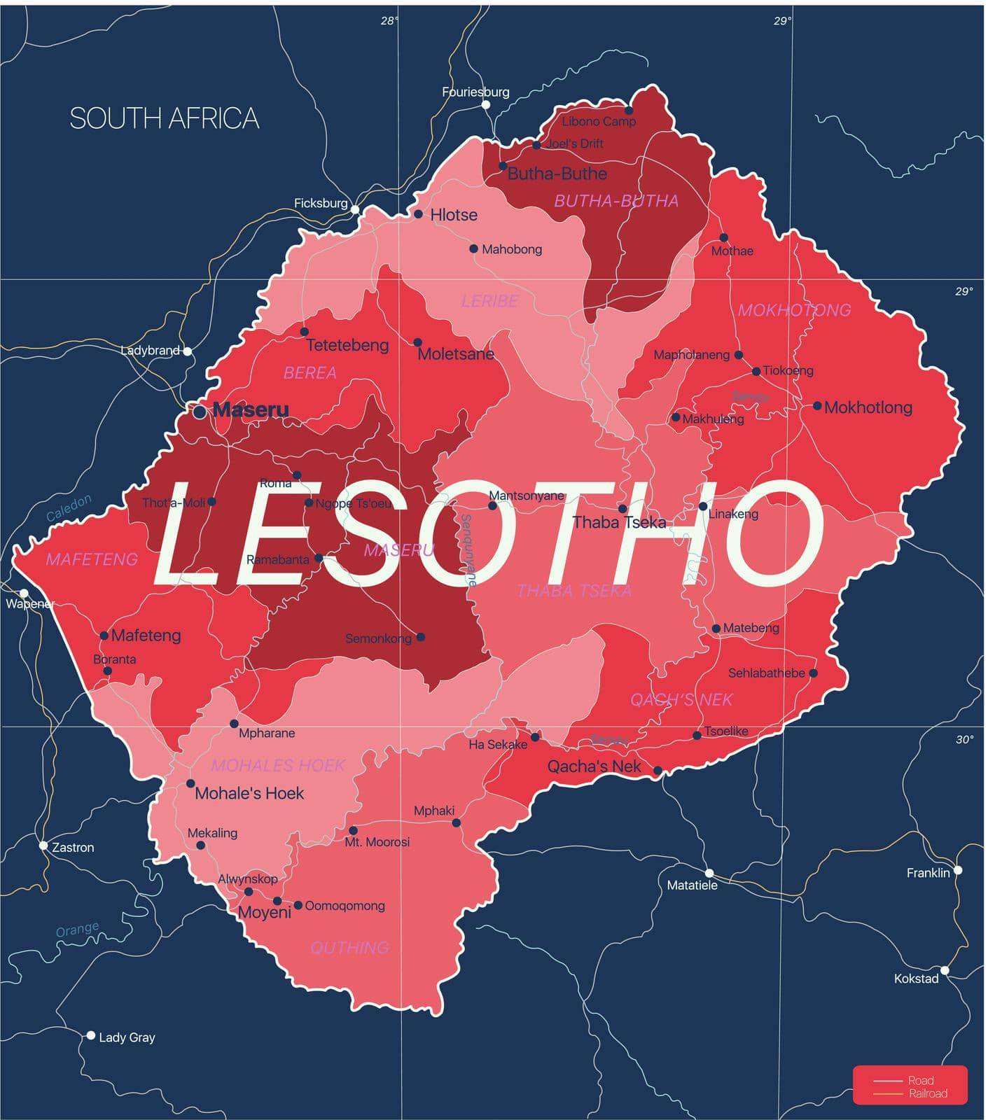 Lesotho country detailed editable map by rusak