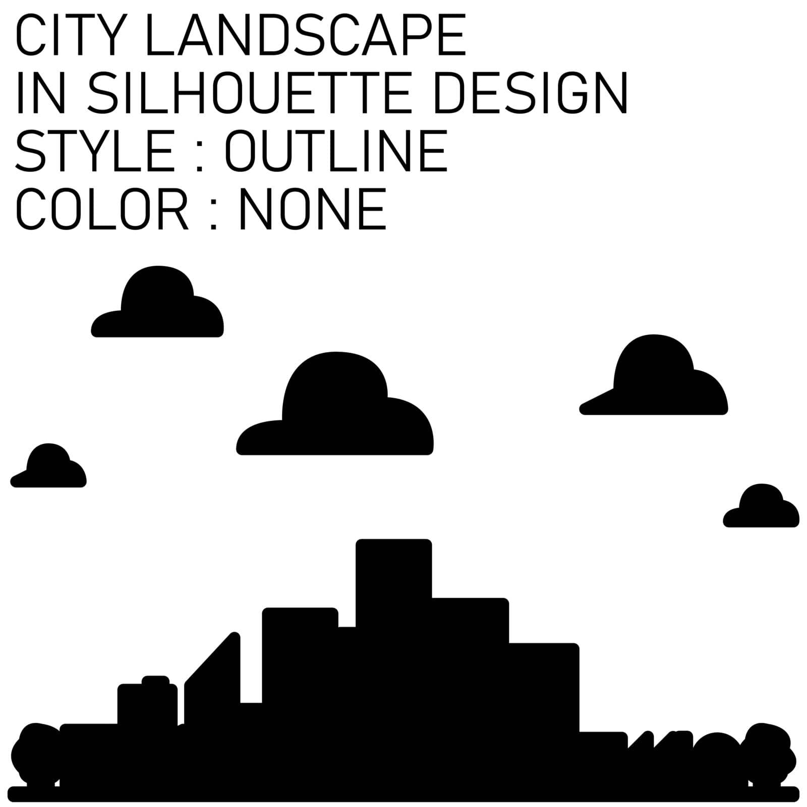 city landscape in silhouette design with black lines, black fills, black outline.