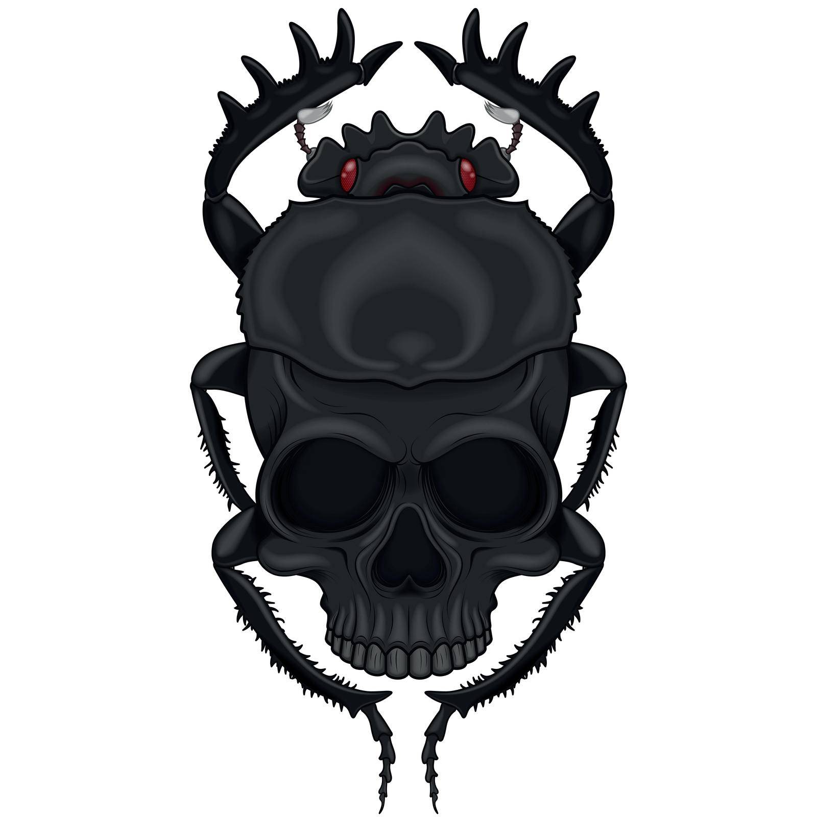 Vector design of scary beetle with skull, illustration of death shape beetle