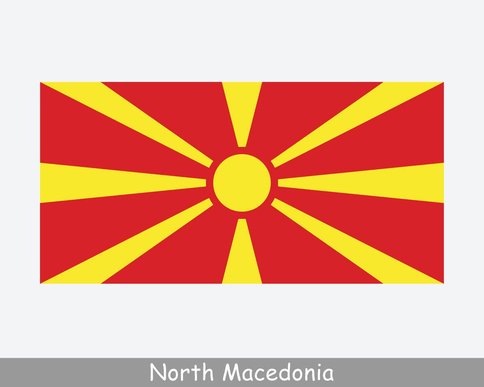 National Flag of North Macedonia. Macedonian Country Flag. Republic of North Macedonia Detailed Banner. EPS Vector Illustration Cut File