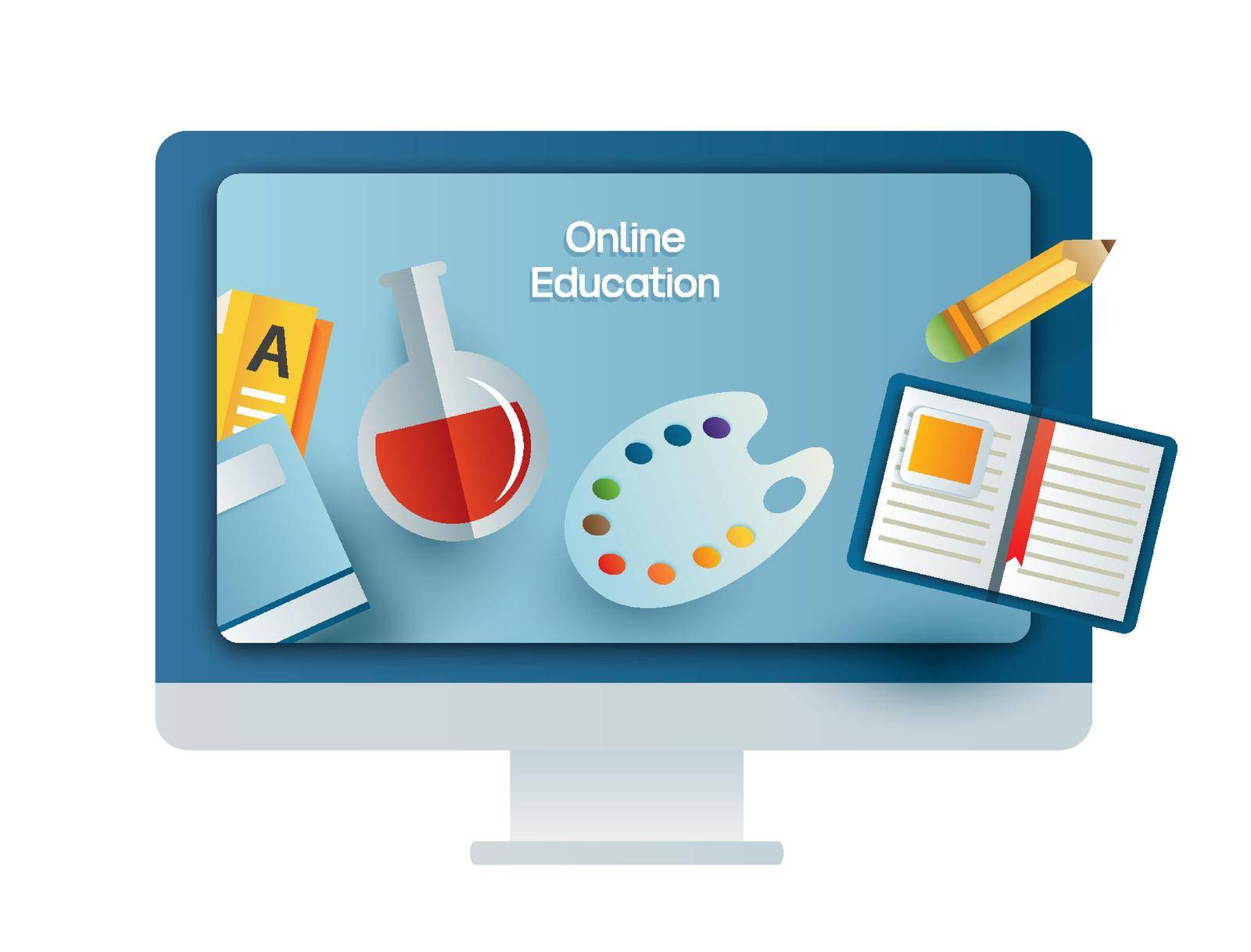 Online education learning on computer. Learning at home with social distancing concept.