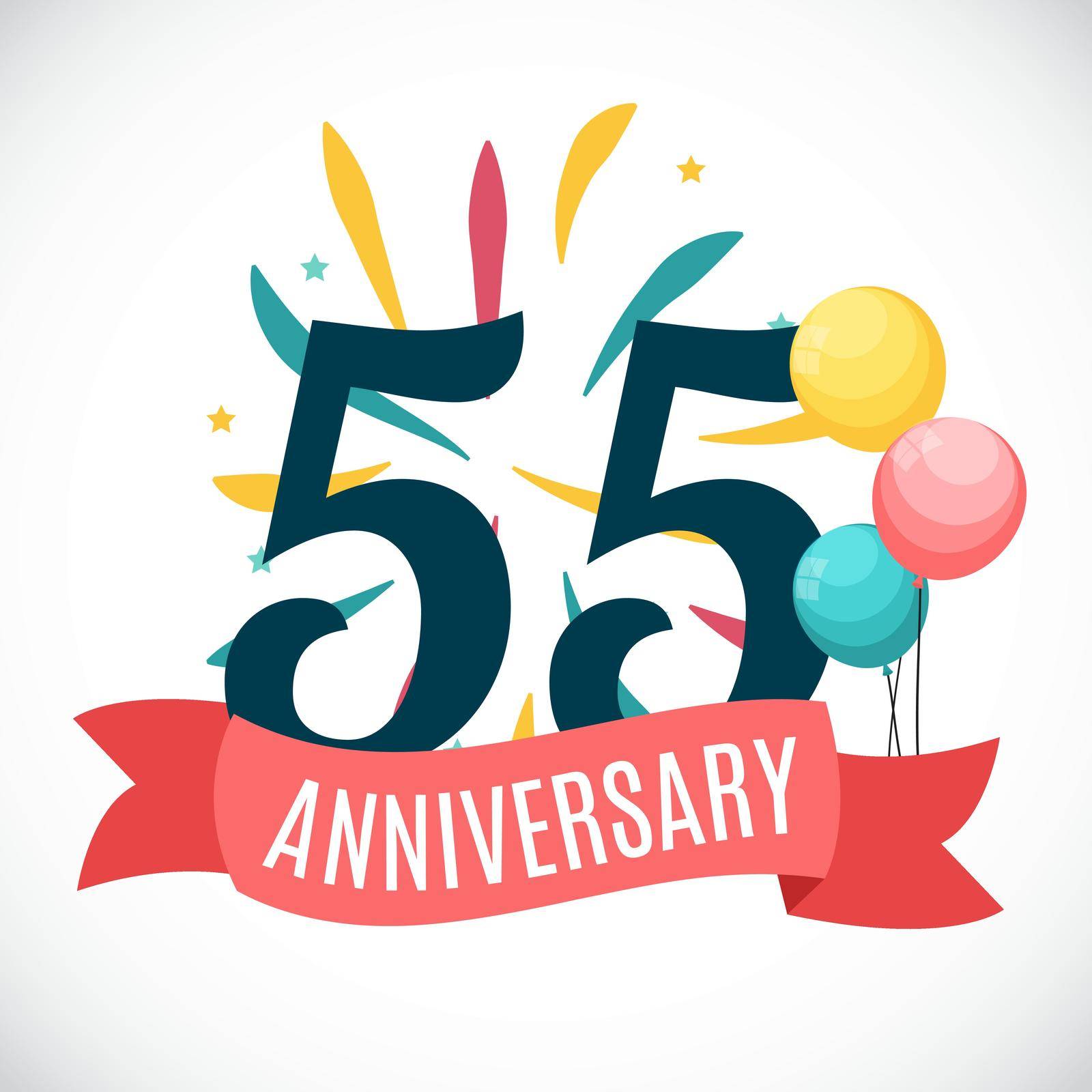 Anniversary 55 Years Template with Ribbon Vector Illustration by yganko