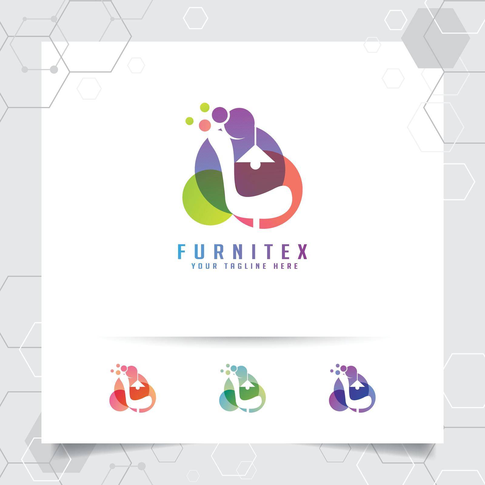 Furniture logo design vector with a negative space chair sofa icon illustration for home furnishing, interior architecture and gallery. by BiruMuda
