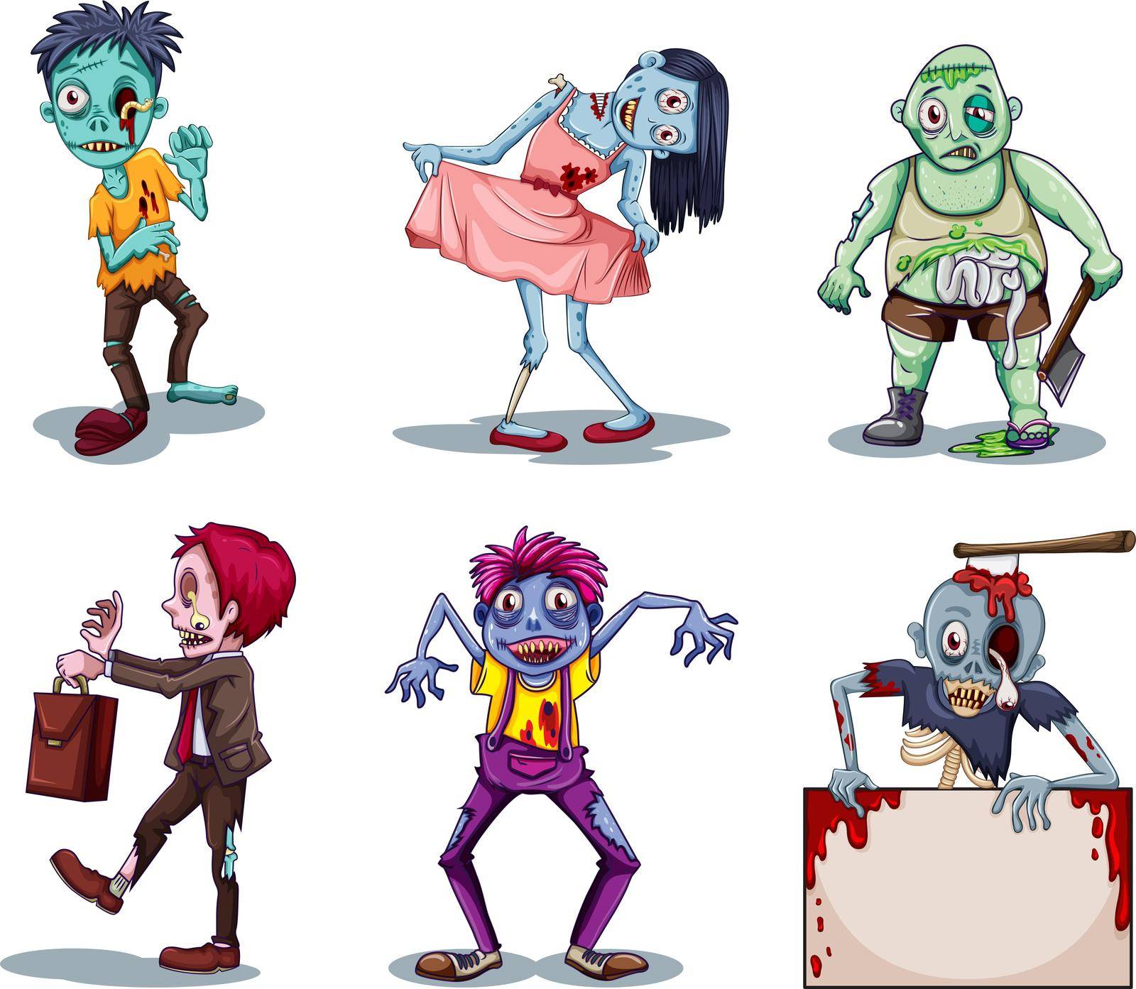 lllustration of the scary zombies on a white background