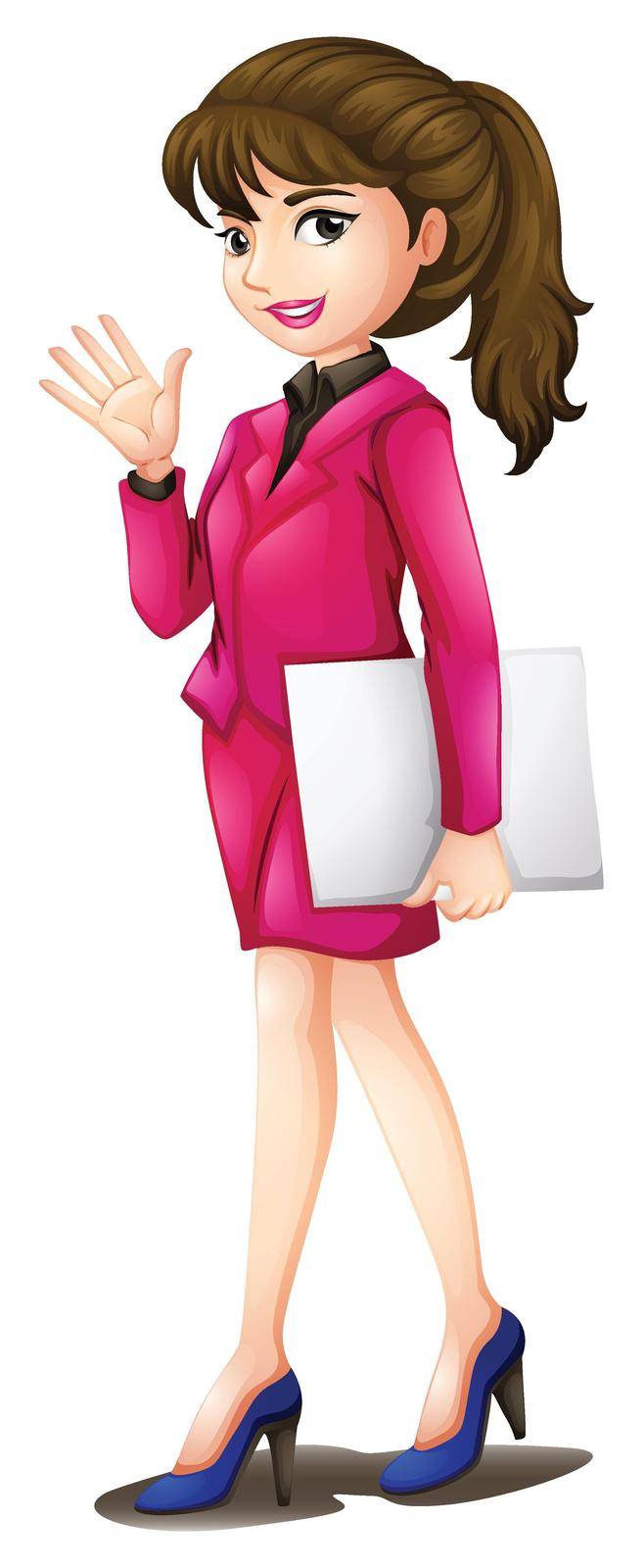 Illustration of a woman wearing a pink uniform on a white background