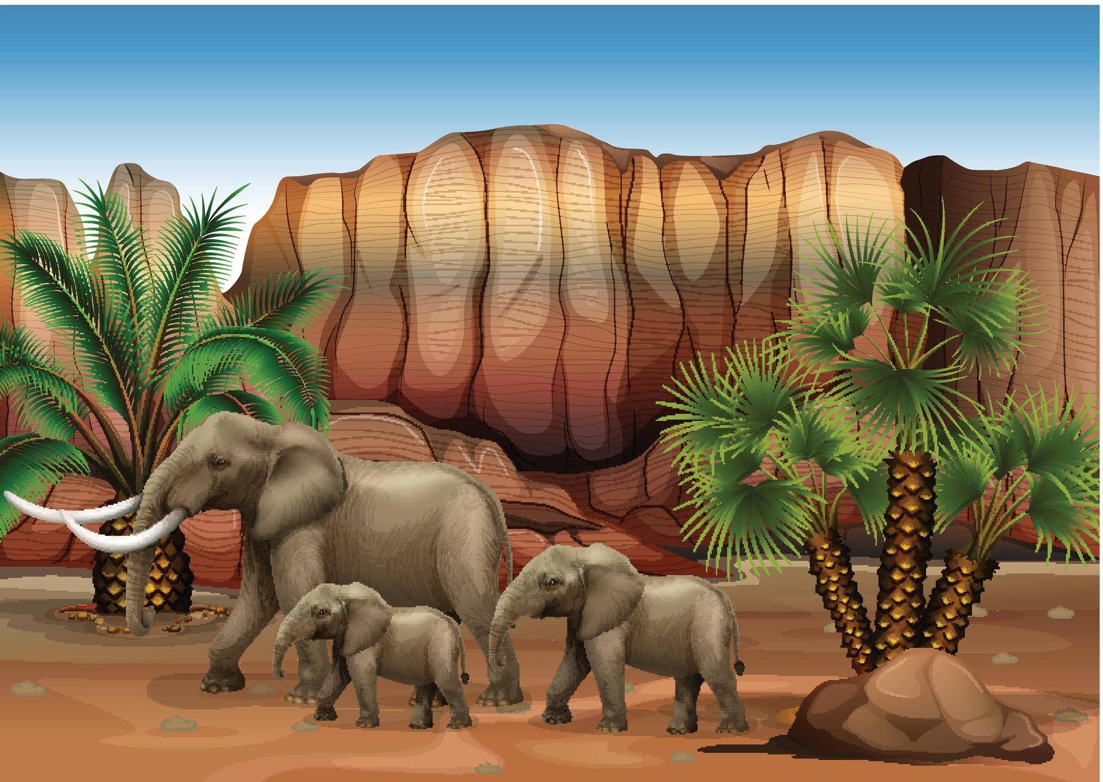 Illustration of the elephants at the desert