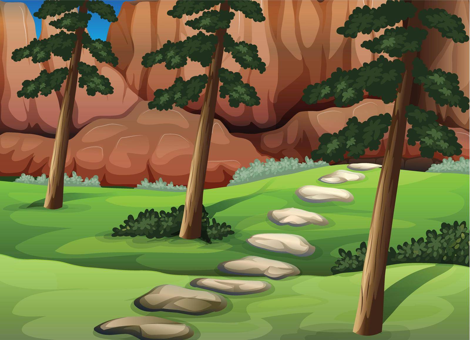 Illustration of a forest with big rocks