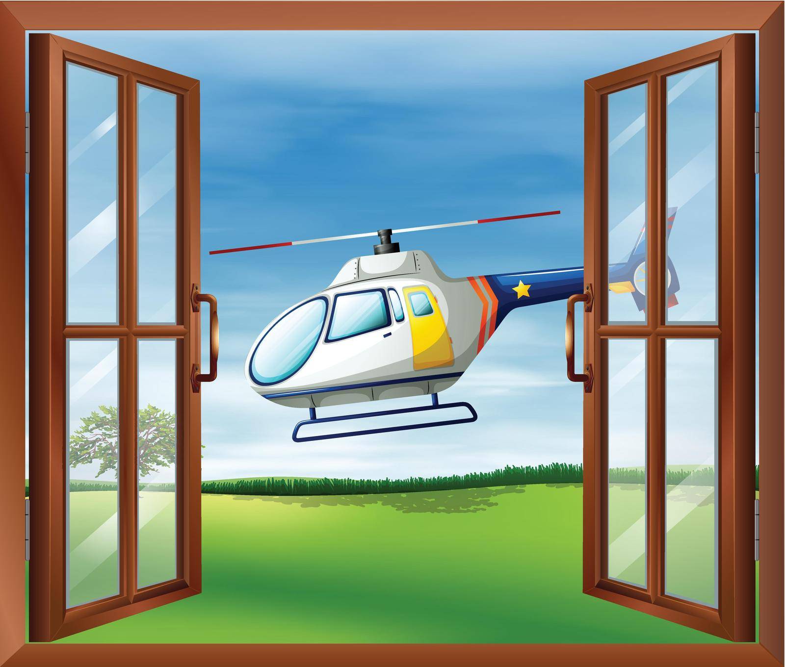 Illustration of a helicopter outside the window