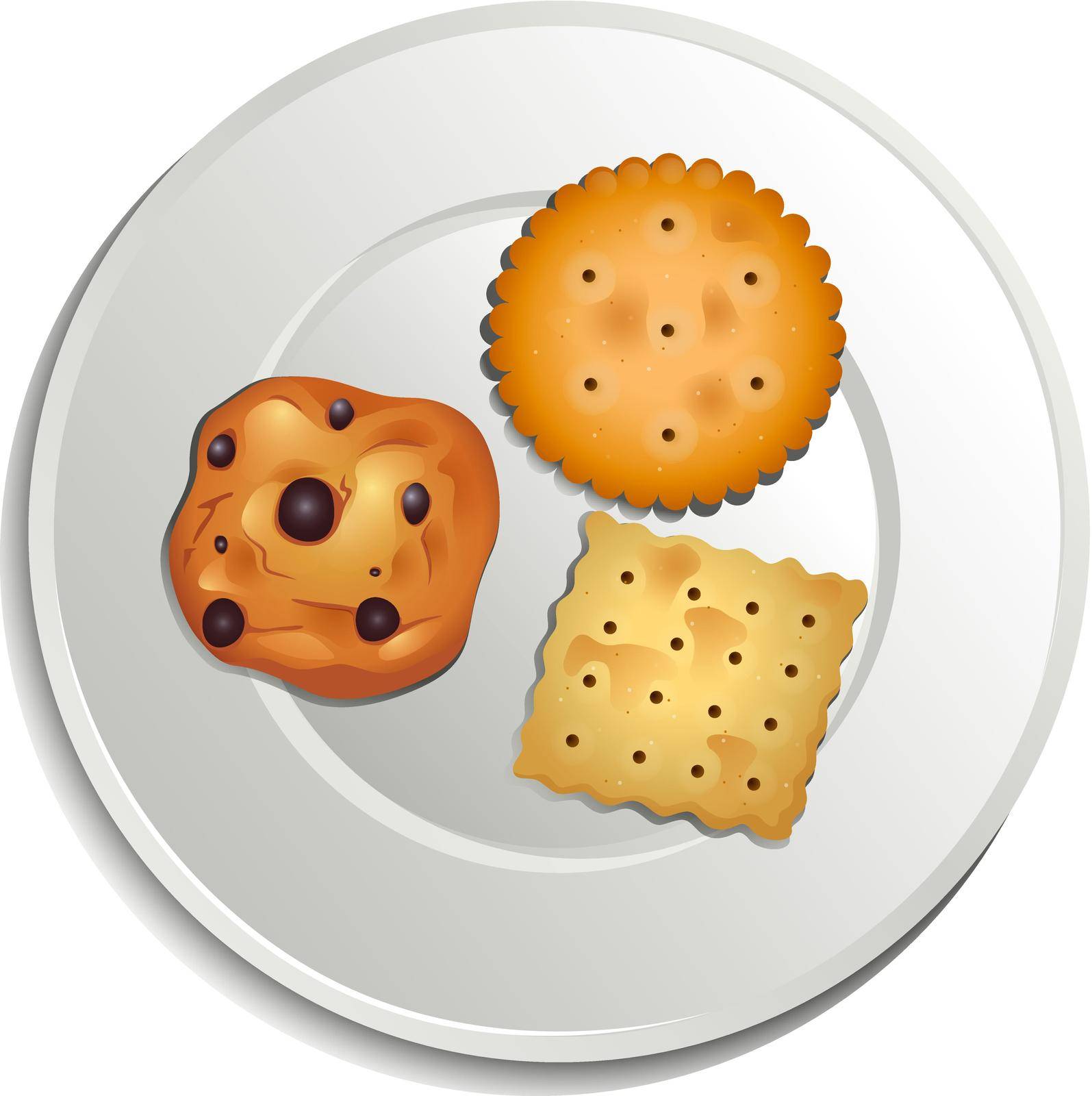 Illustration of a plate with biscuits on a white background