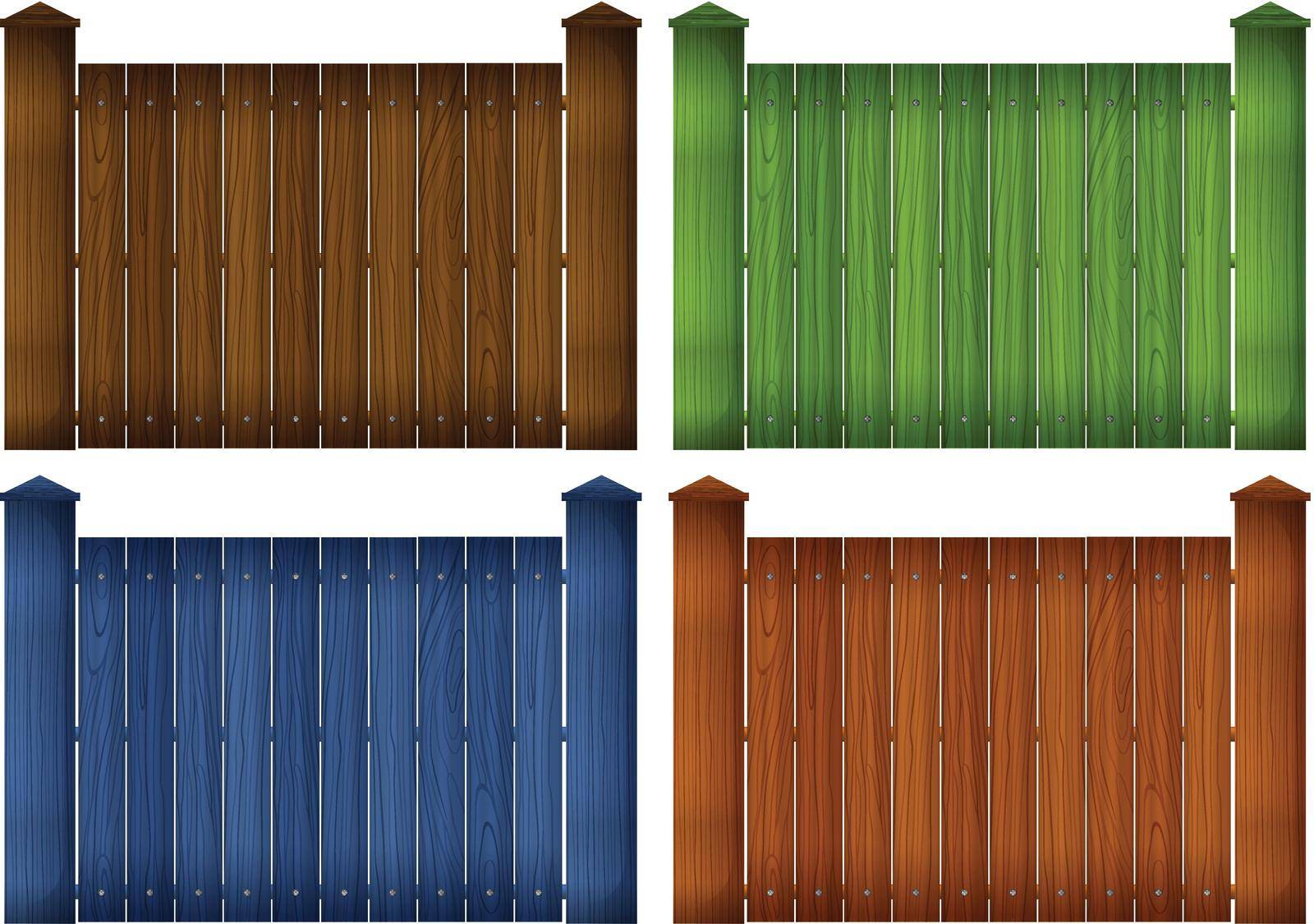 Illustration of the four colorful wooden fences on a white background