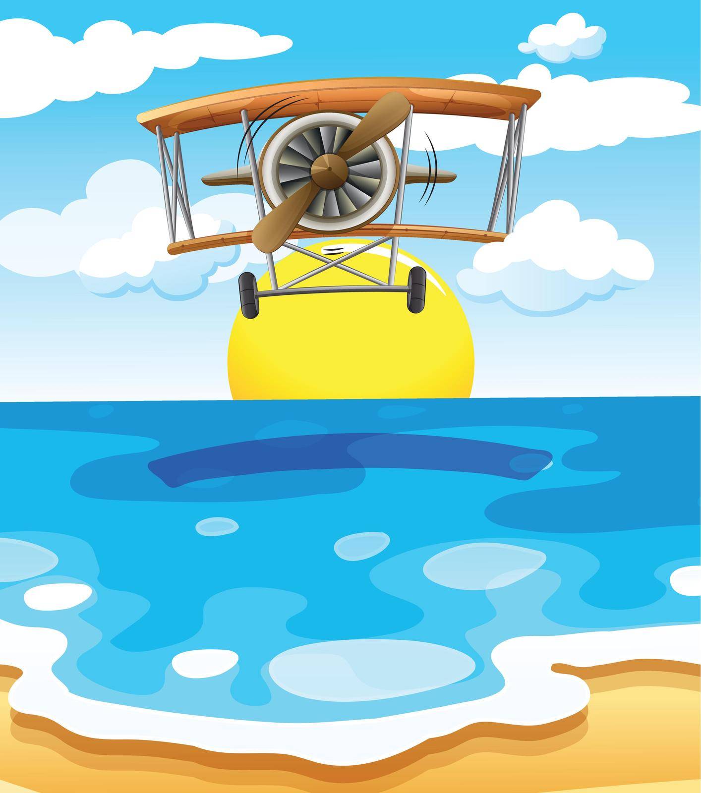 Illustration of a plane flying above the sea