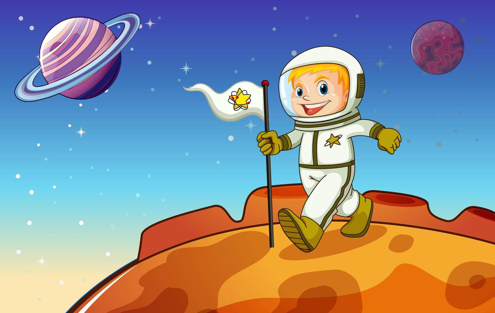 Illustration of a boy in the outerspace