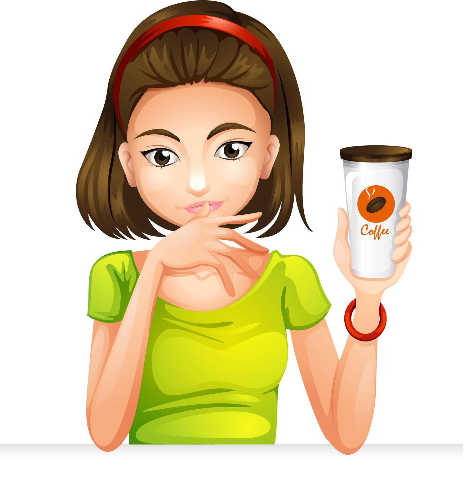 Illustration of a woman holding a glass of coffee on a white background