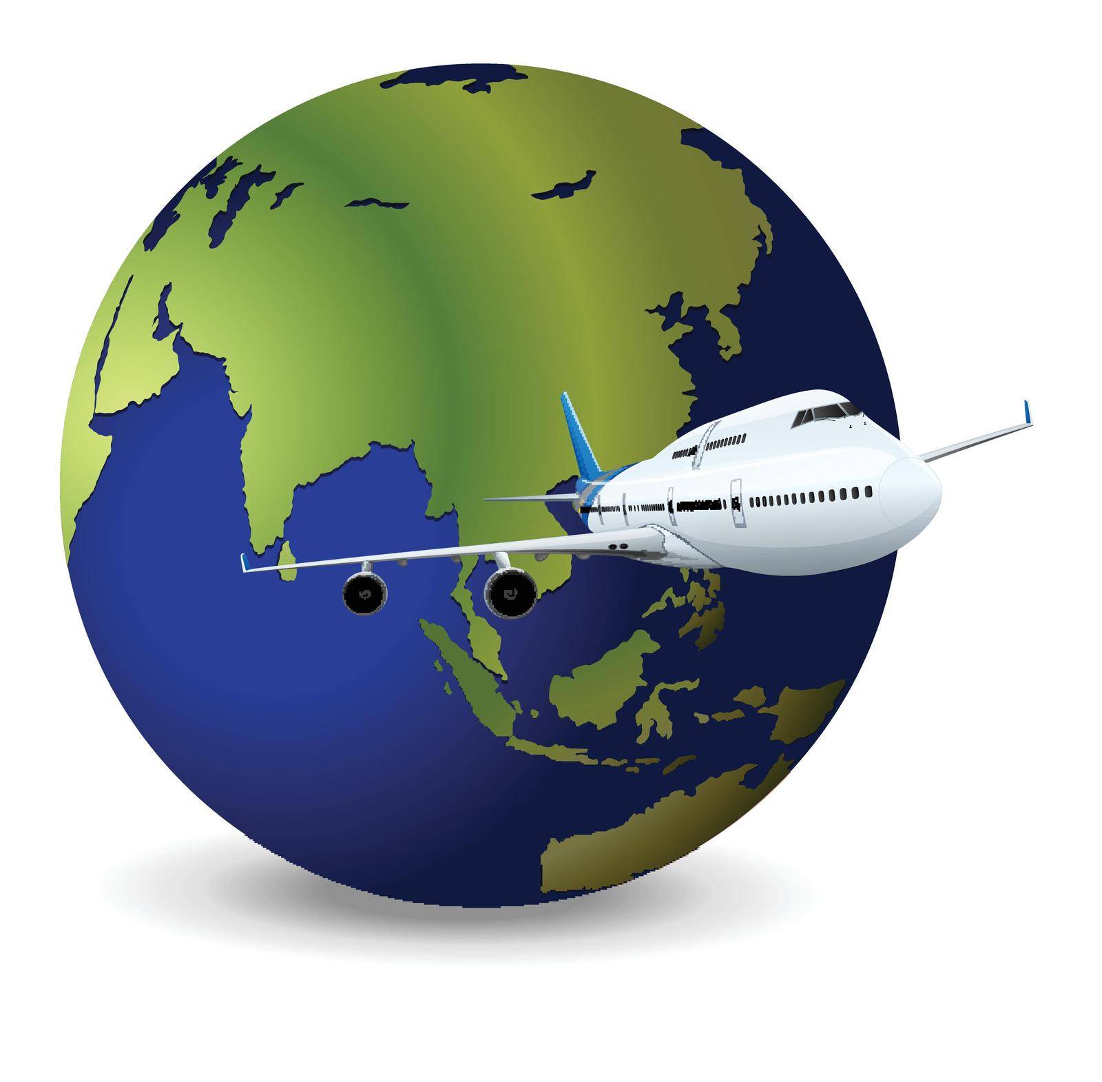 Illustration of a travel concept - Earth and airplane