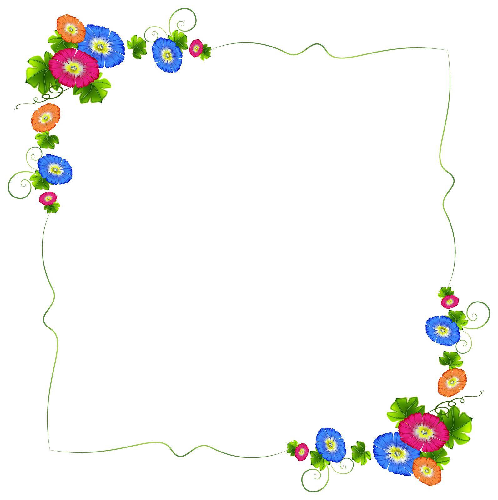 Illustration of a border design with fresh colorful flowers on a white background