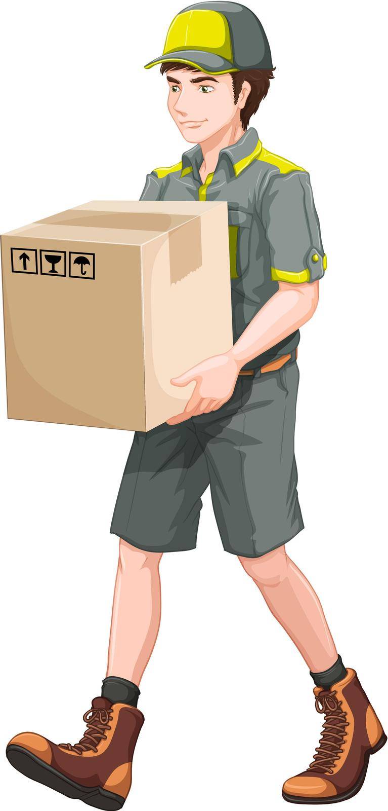 A delivery man with a big box by iimages
