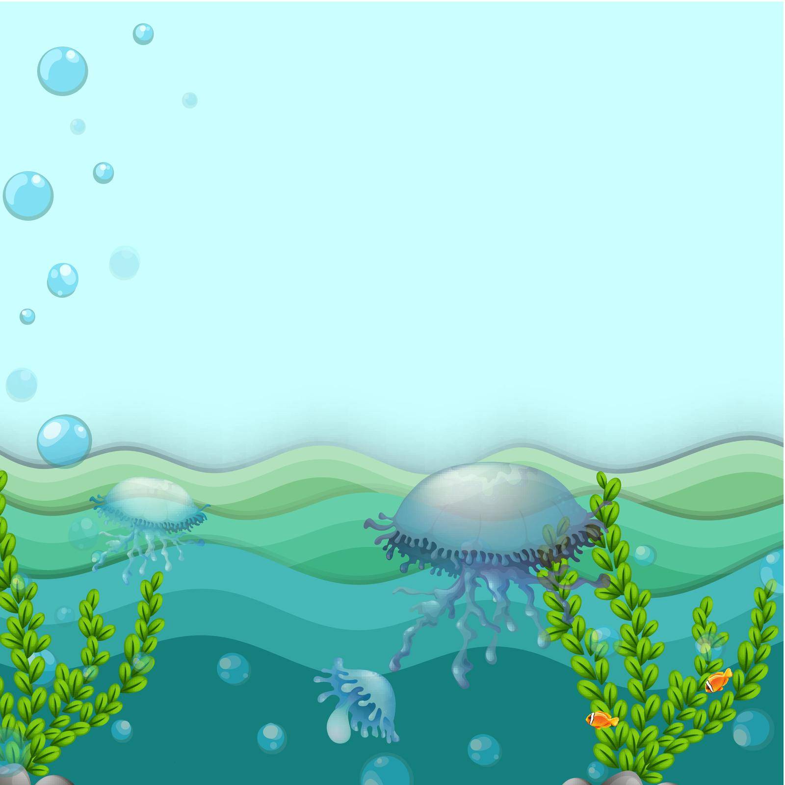 Illustration of the jellyfishes under the sea